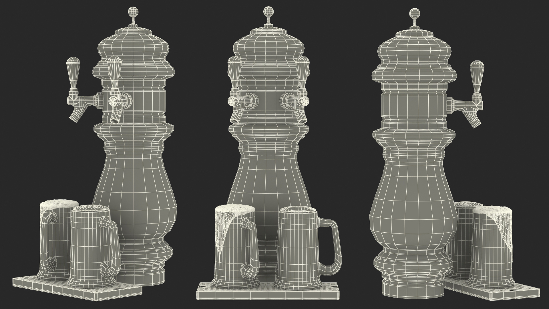 3D Ceramic Double Faucet Draft Beer Tower with Beer Mugs model