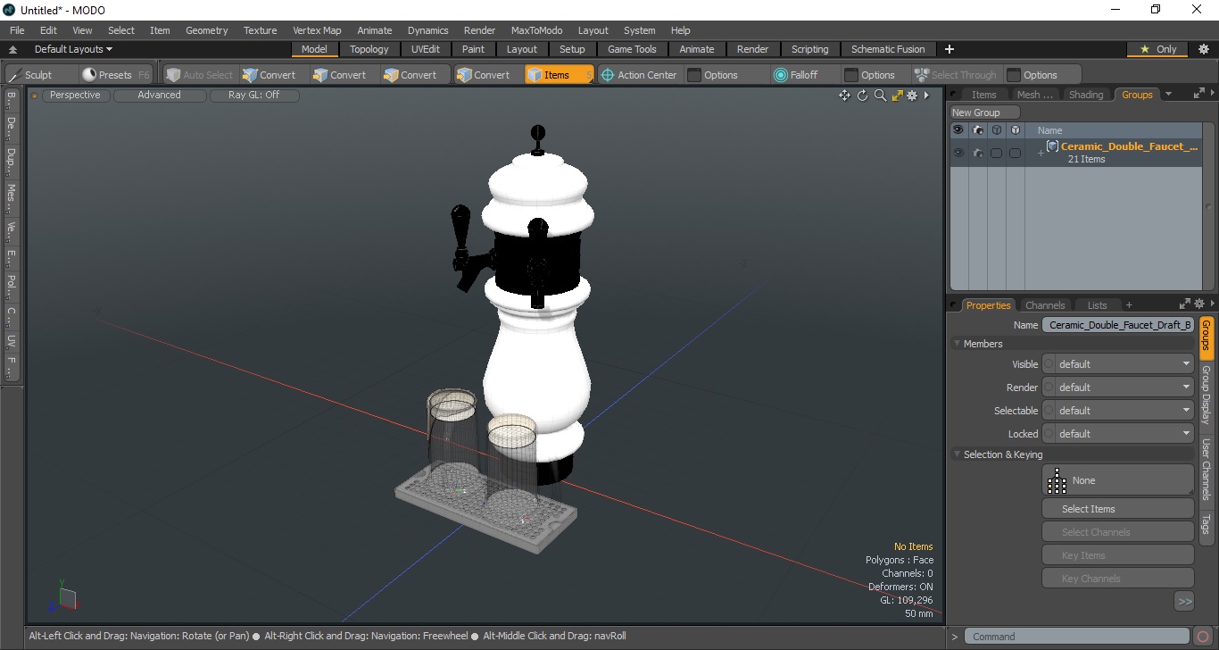3D Ceramic Double Faucet Draft Beer Tower with Beer Mugs model