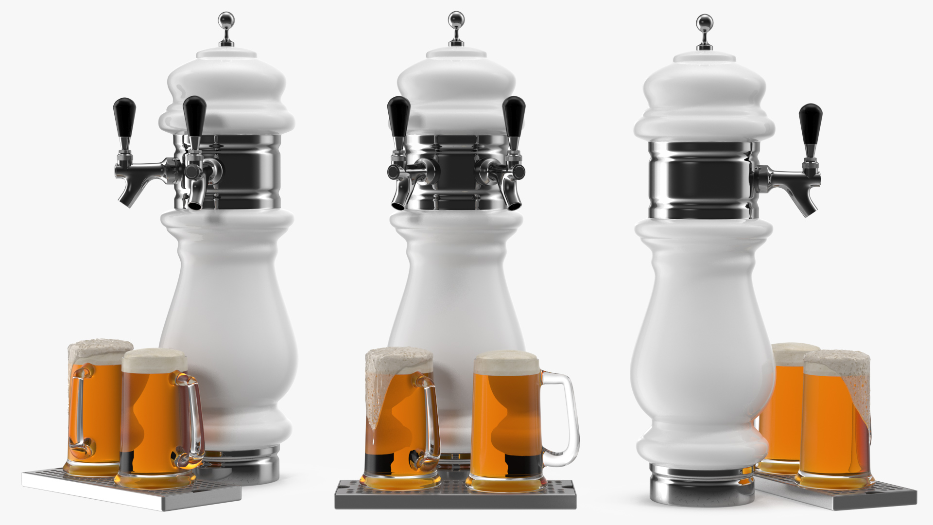 3D Ceramic Double Faucet Draft Beer Tower with Beer Mugs model