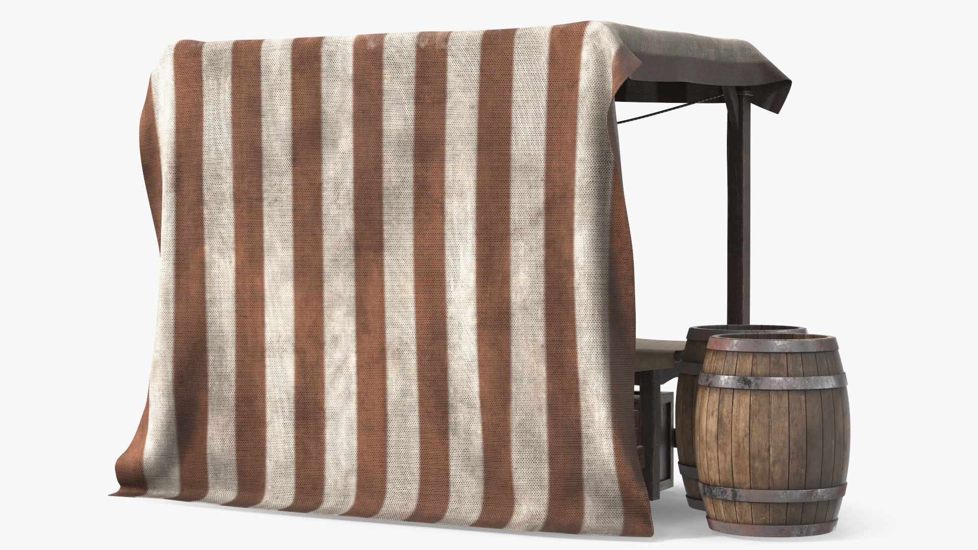 3D model Market Stall with Striped Awning and Wooden Crates