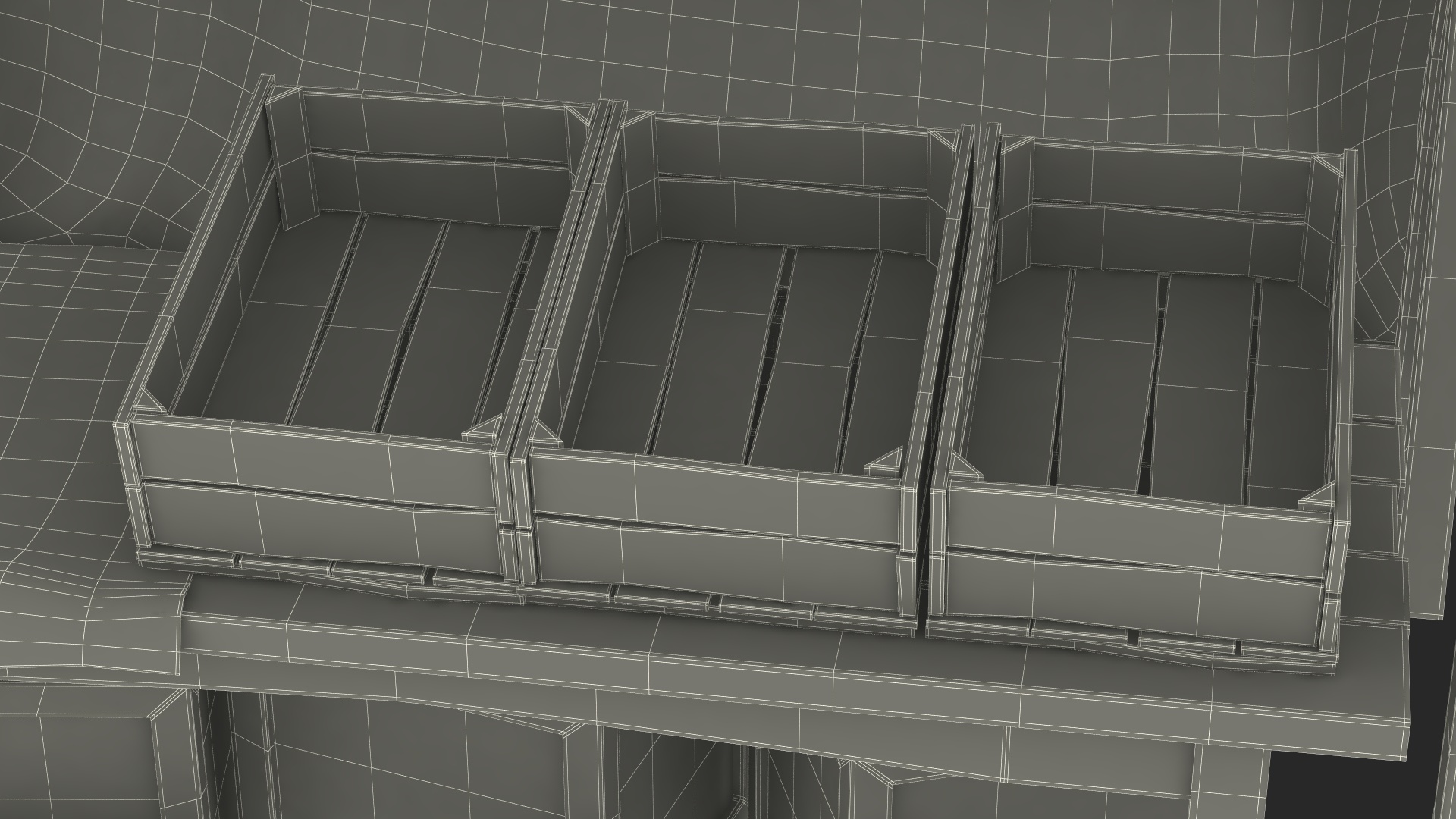 3D model Market Stall with Striped Awning and Wooden Crates