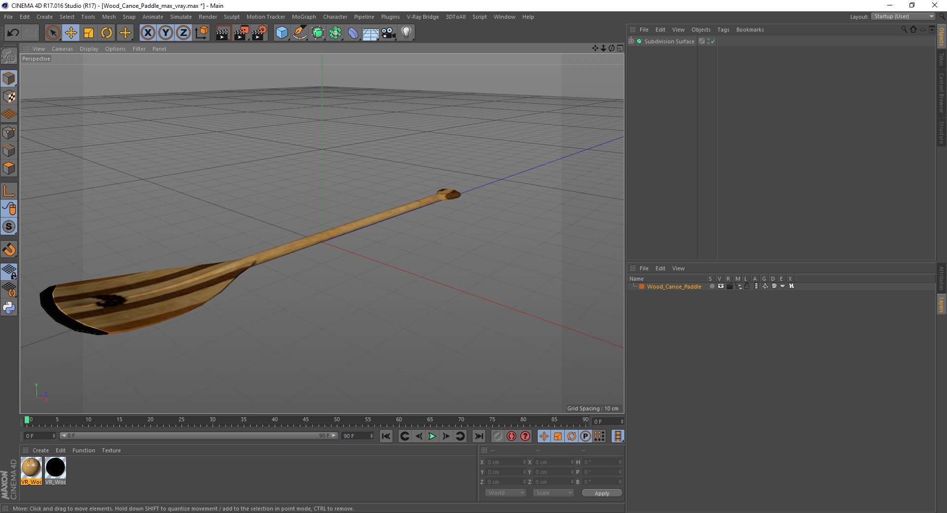 Wood Canoe Paddle 3D