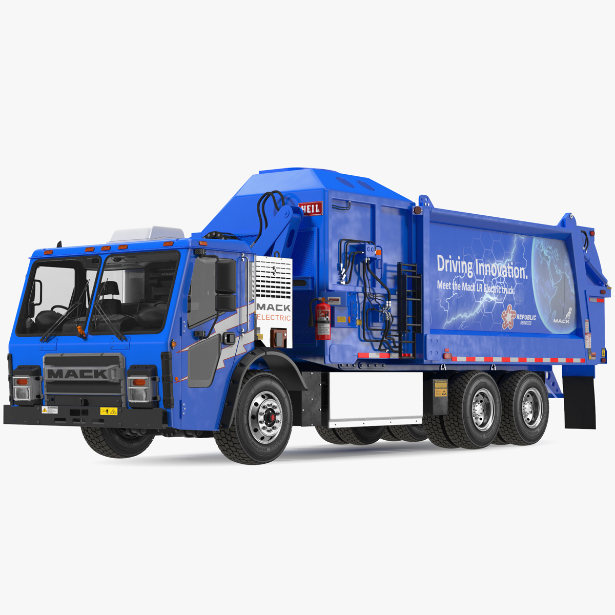 3D Electric Truck Mack LR Blue Rigged for Cinema 4D model