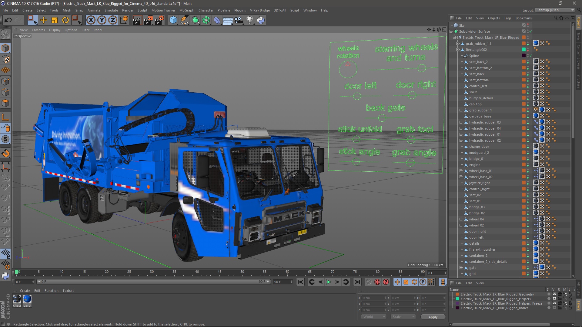 3D Electric Truck Mack LR Blue Rigged for Cinema 4D model