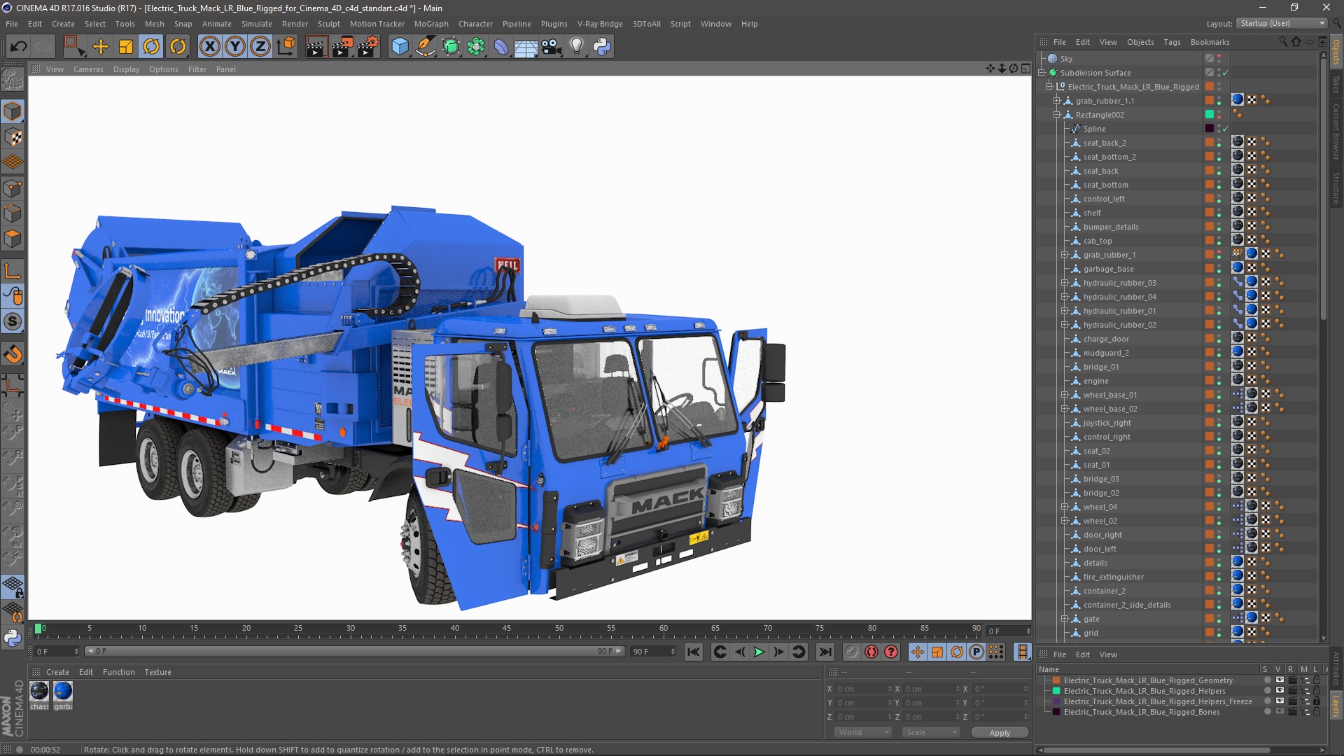 3D Electric Truck Mack LR Blue Rigged for Cinema 4D model