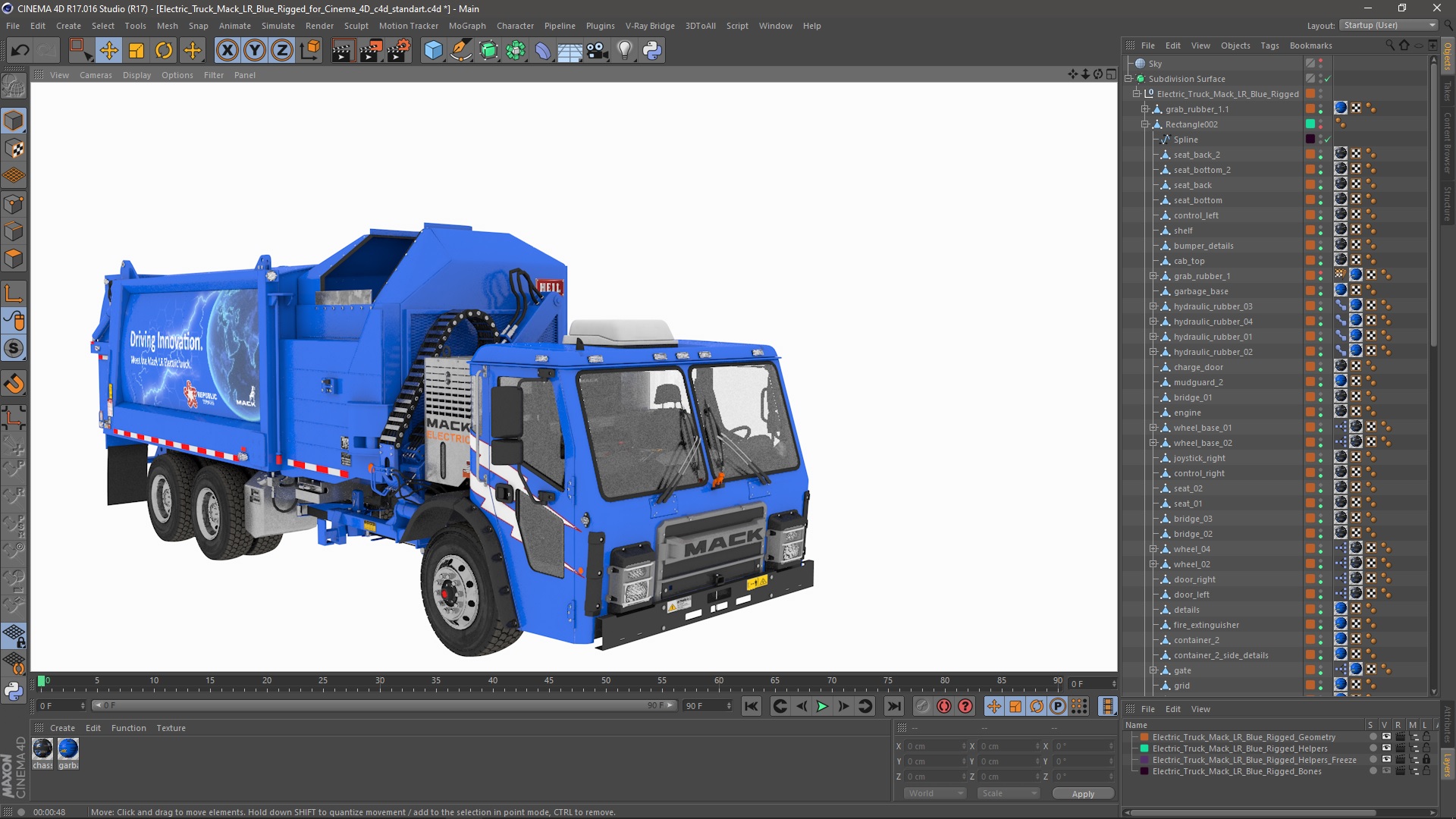 3D Electric Truck Mack LR Blue Rigged for Cinema 4D model