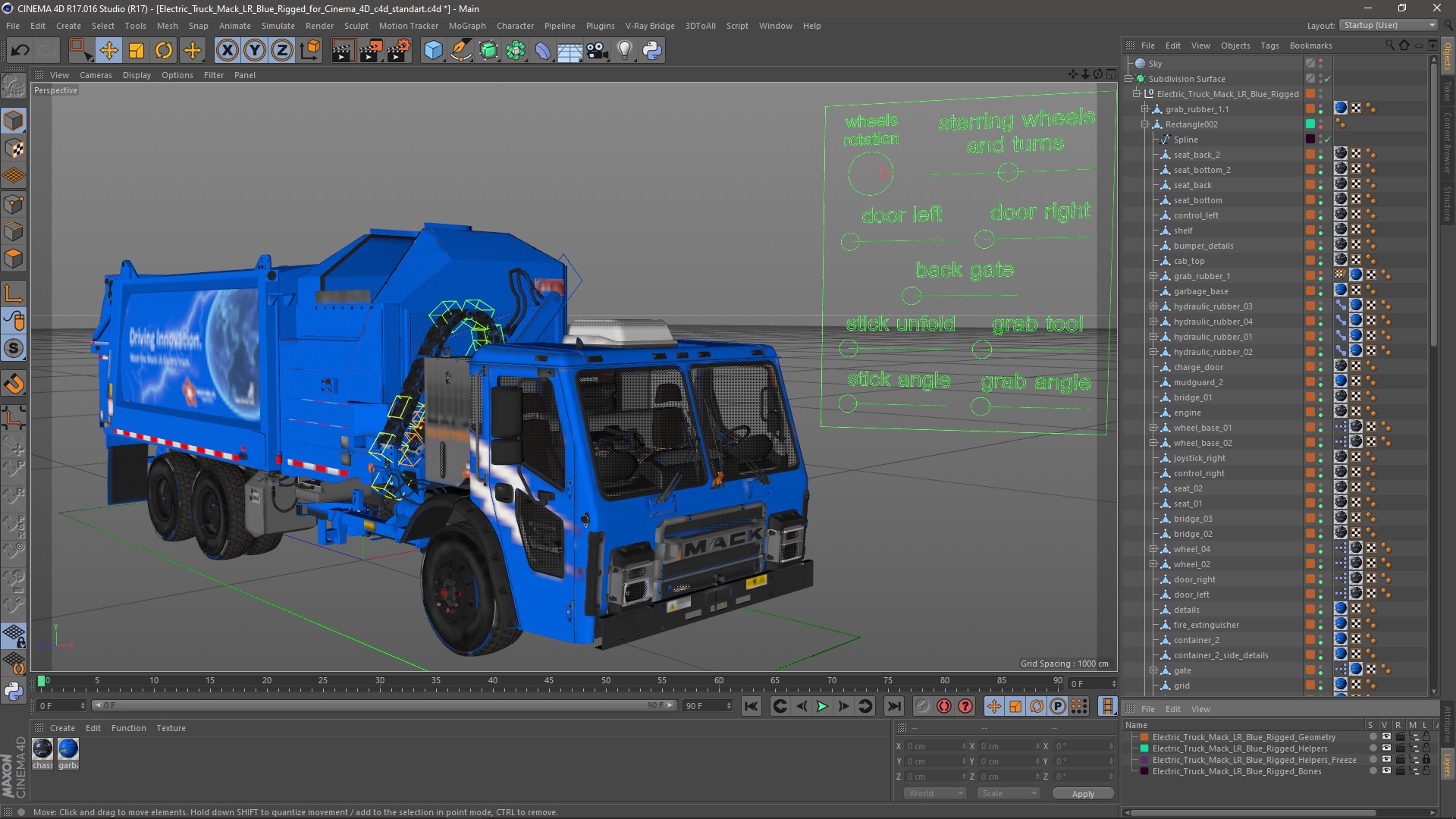3D Electric Truck Mack LR Blue Rigged for Cinema 4D model