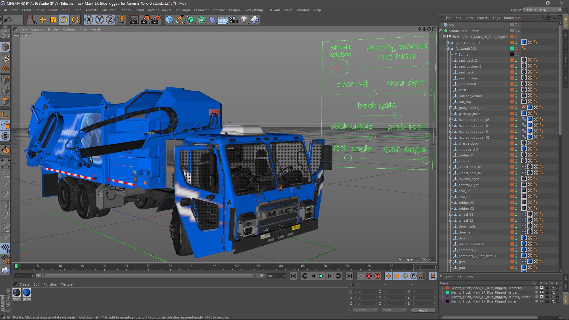 3D Electric Truck Mack LR Blue Rigged for Cinema 4D model
