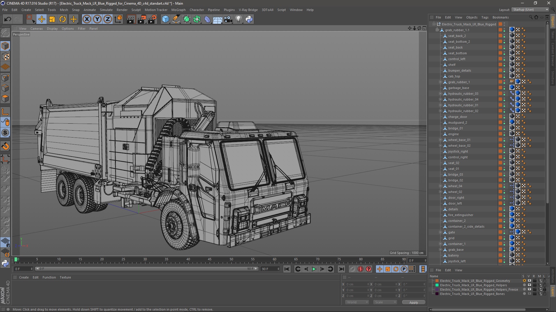 3D Electric Truck Mack LR Blue Rigged for Cinema 4D model