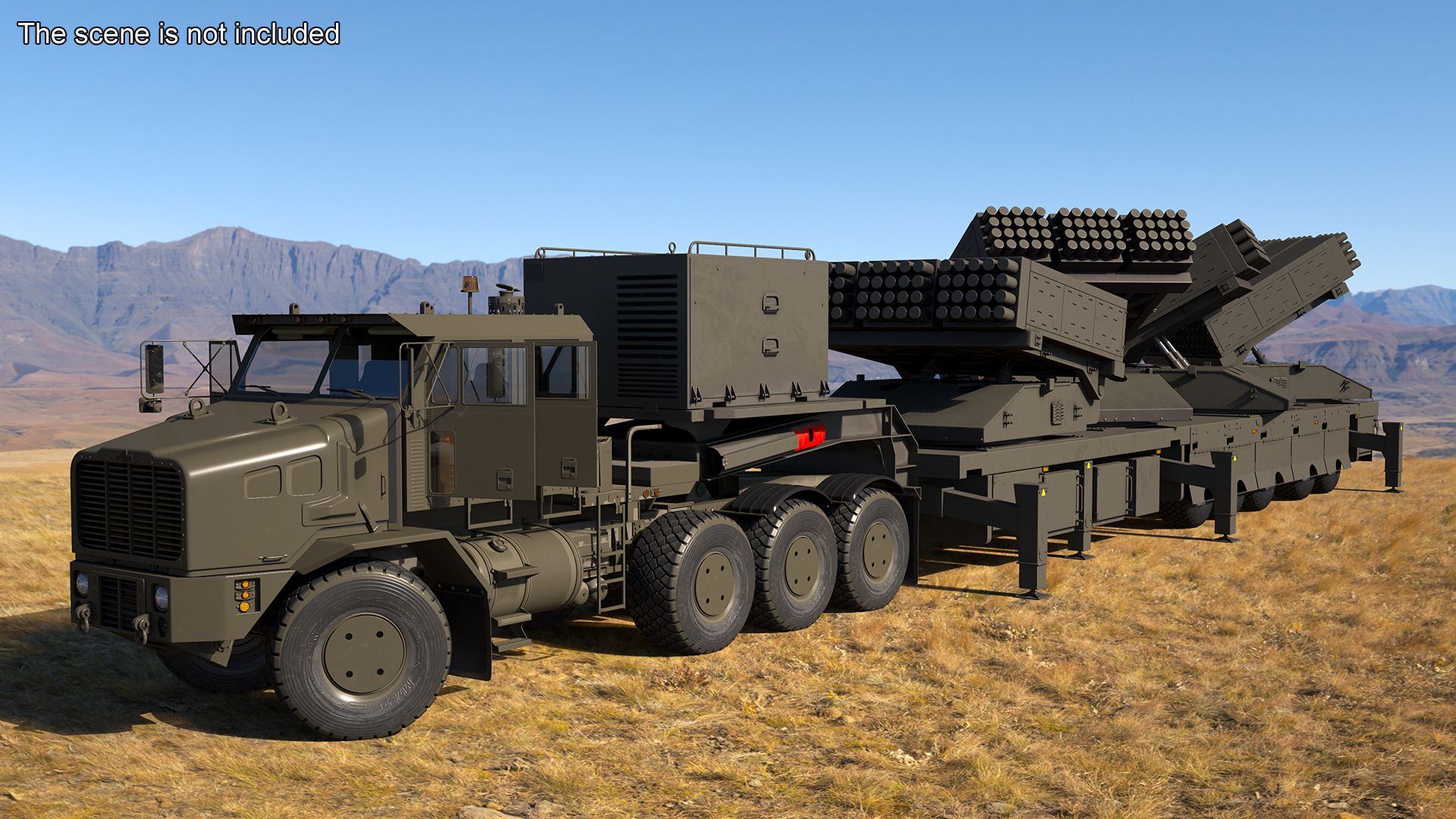 3D Jobaria Rocket Launch System with Oshkosh Transporter Green Rigged