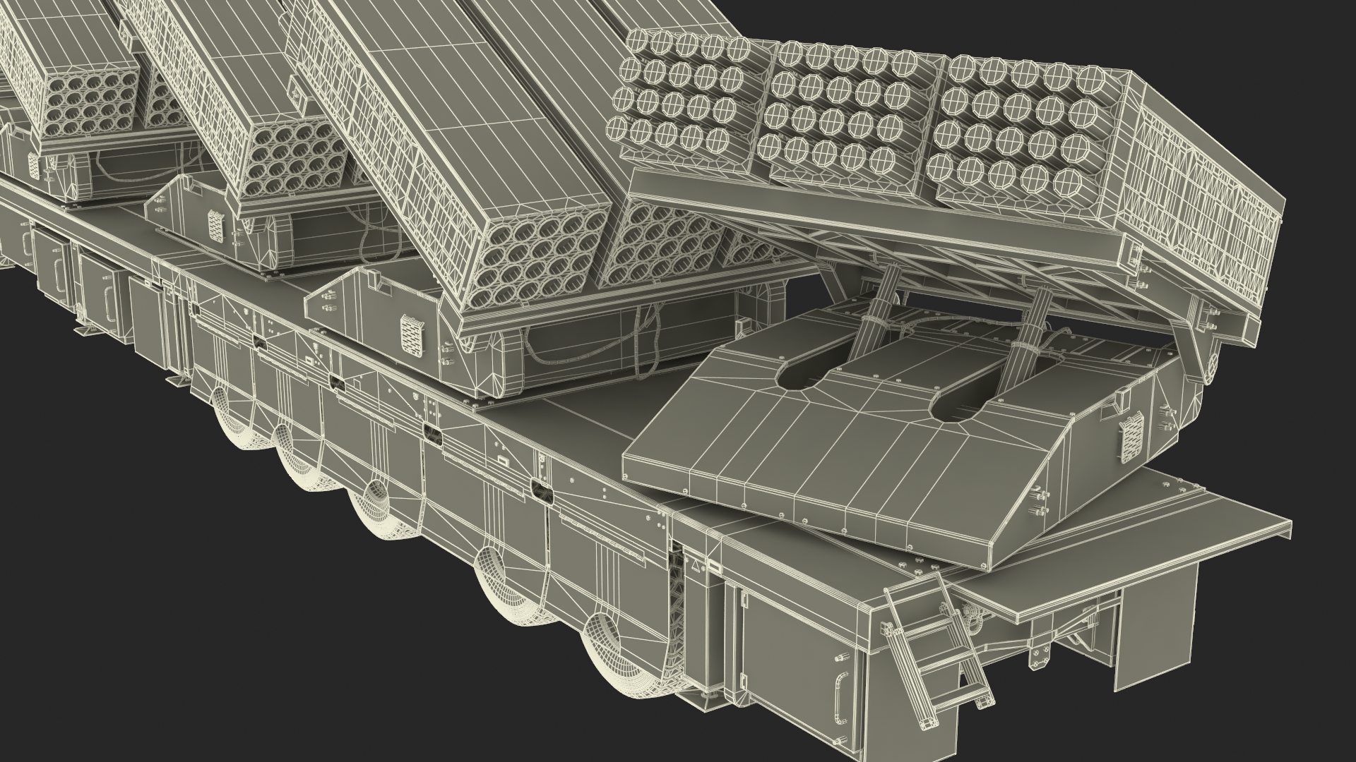 3D Jobaria Rocket Launch System with Oshkosh Transporter Green Rigged