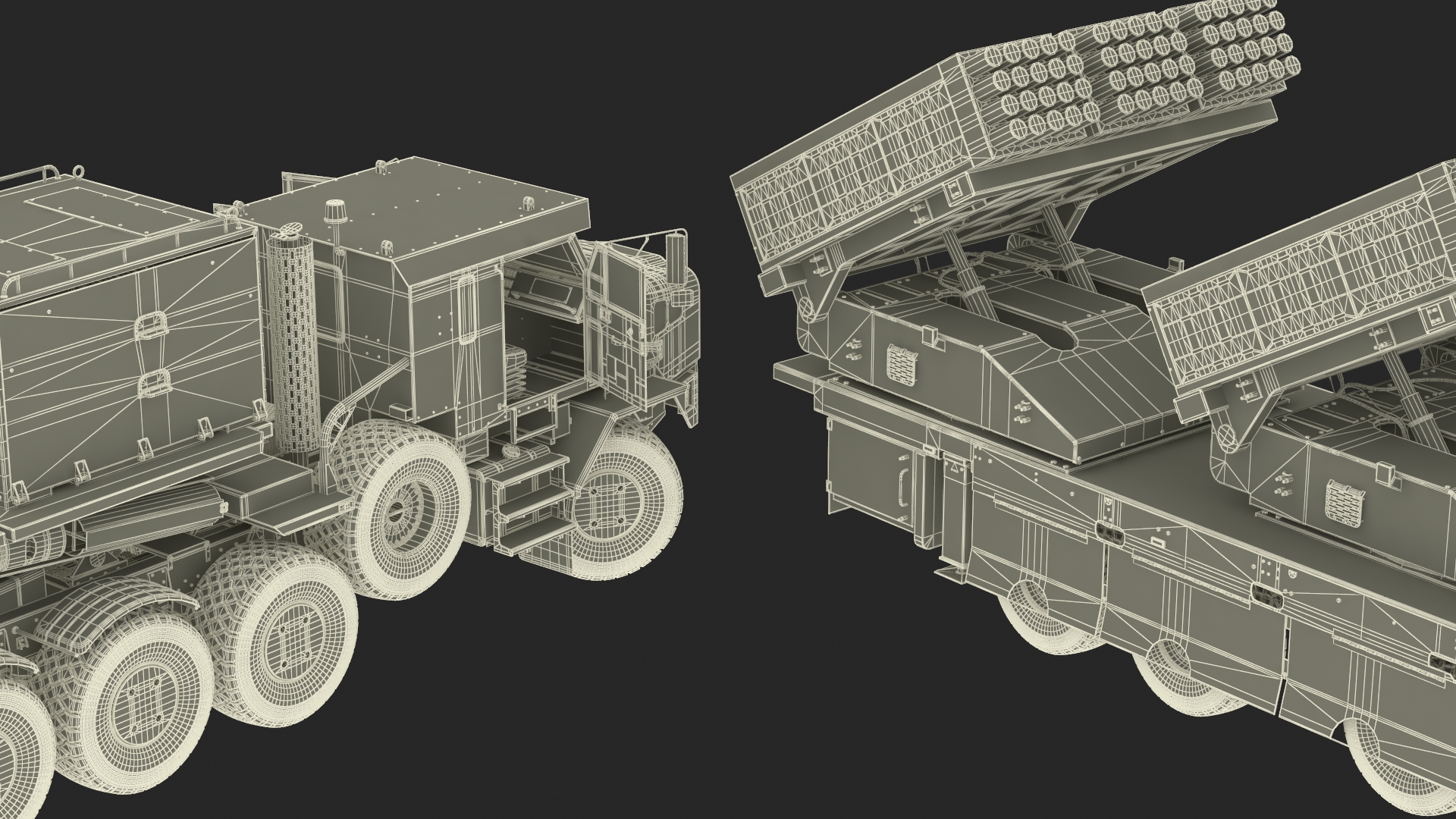 3D Jobaria Rocket Launch System with Oshkosh Transporter Green Rigged