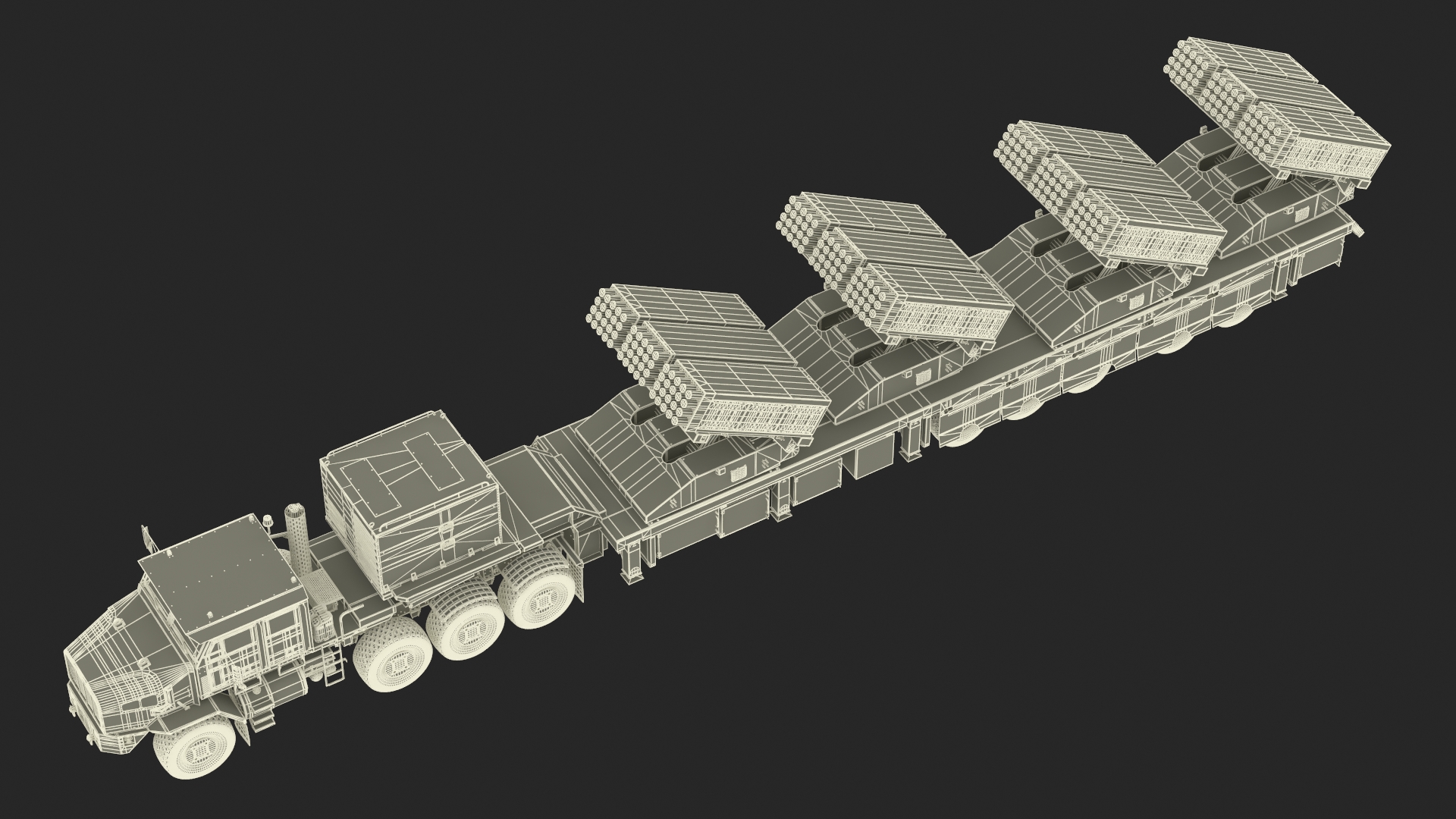 3D Jobaria Rocket Launch System with Oshkosh Transporter Green Rigged