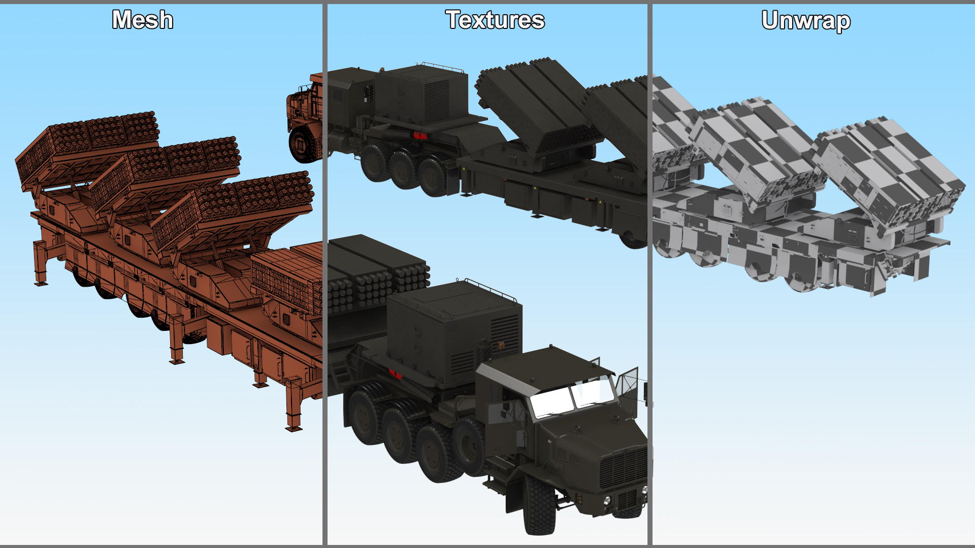 3D Jobaria Rocket Launch System with Oshkosh Transporter Green Rigged