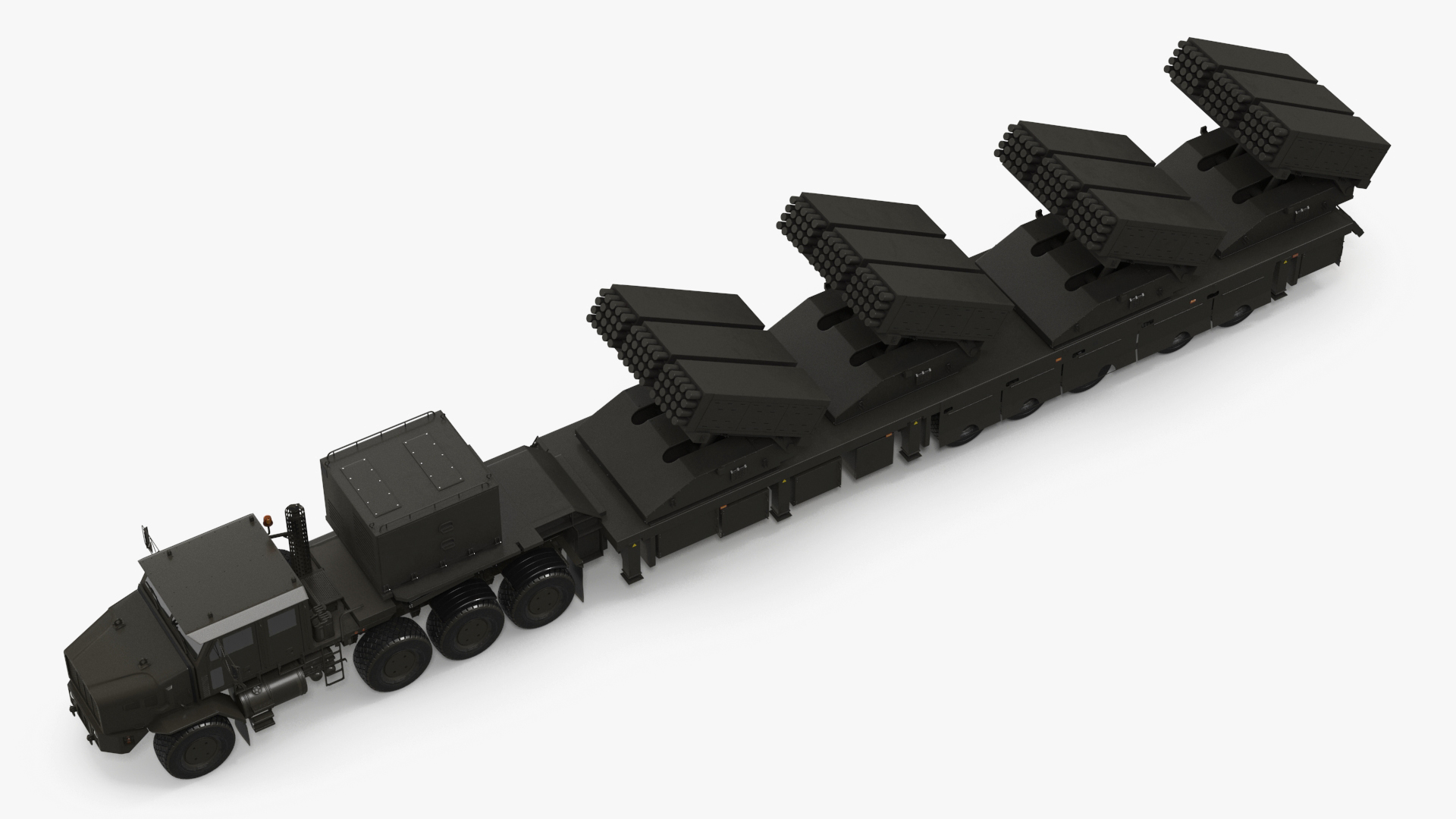3D Jobaria Rocket Launch System with Oshkosh Transporter Green Rigged