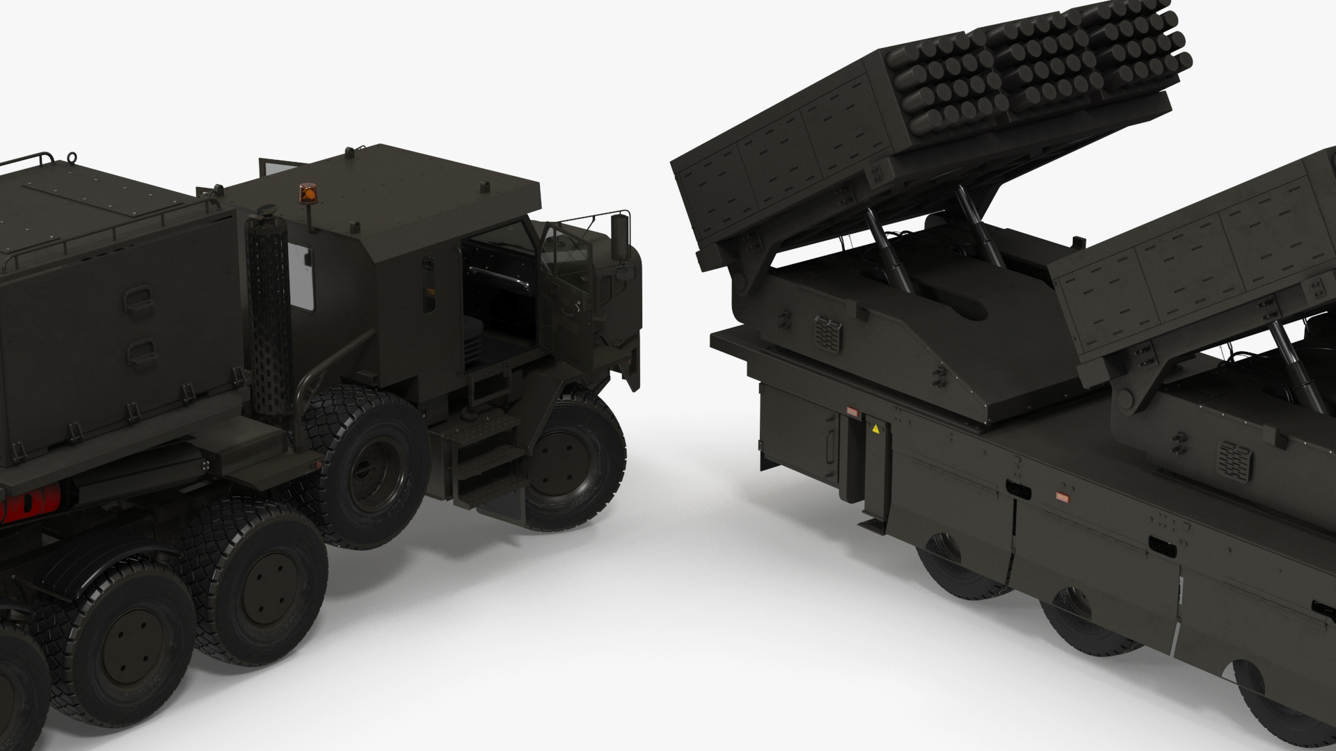 3D Jobaria Rocket Launch System with Oshkosh Transporter Green Rigged