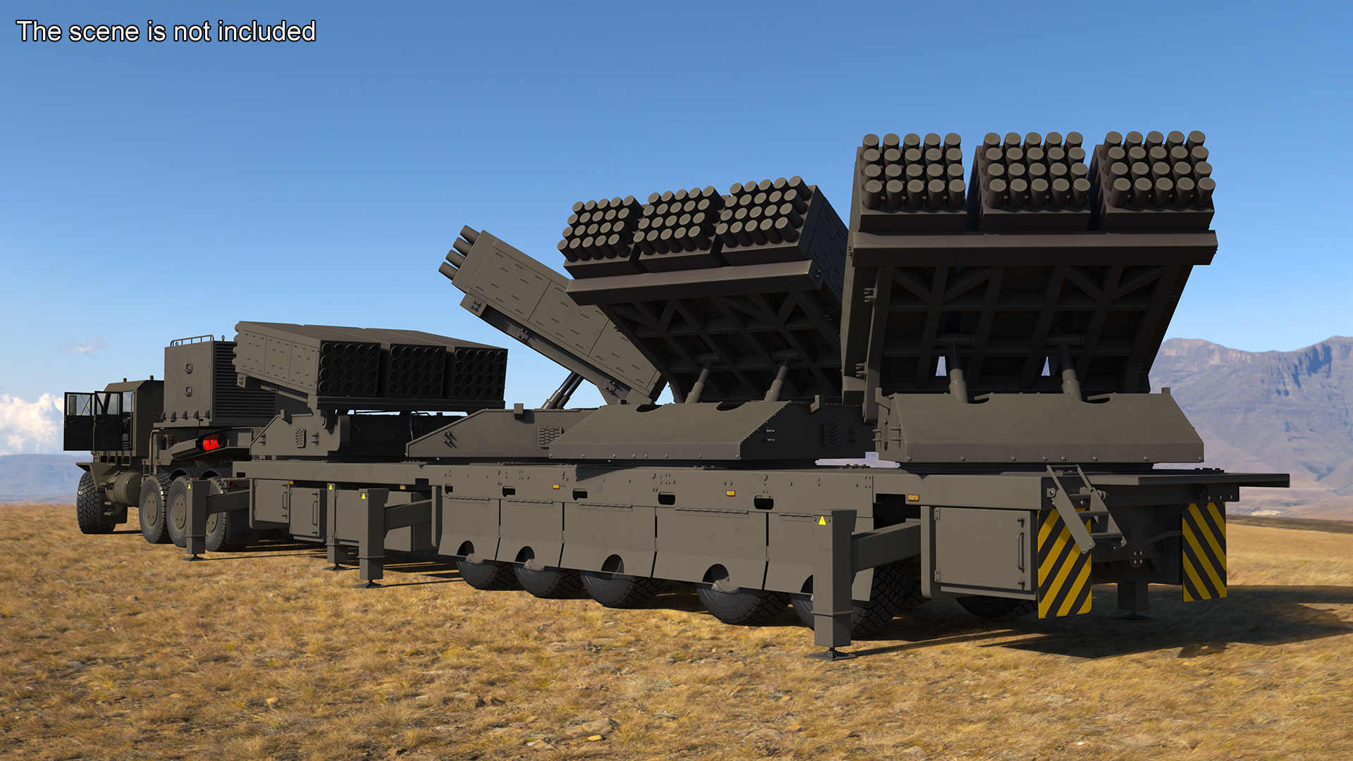 3D Jobaria Rocket Launch System with Oshkosh Transporter Green Rigged