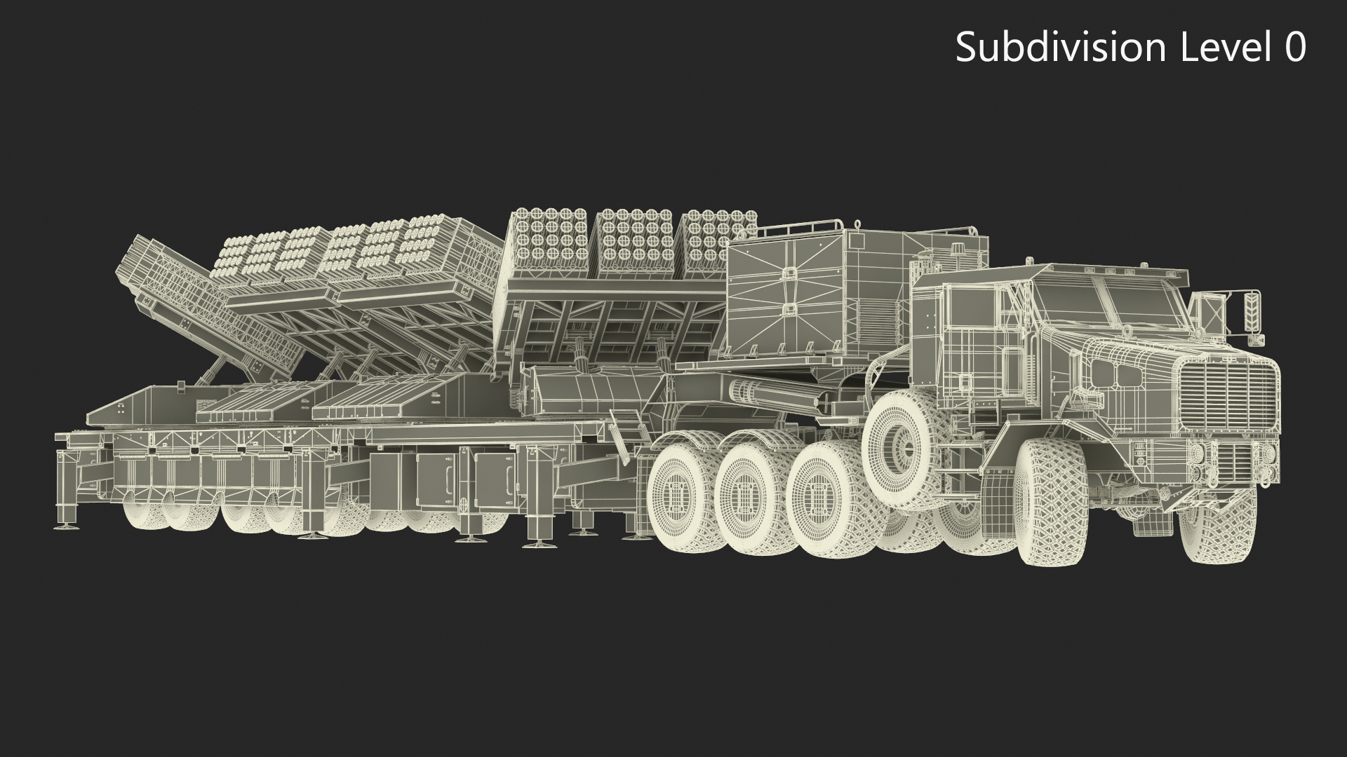 3D Jobaria Rocket Launch System with Oshkosh Transporter Green Rigged