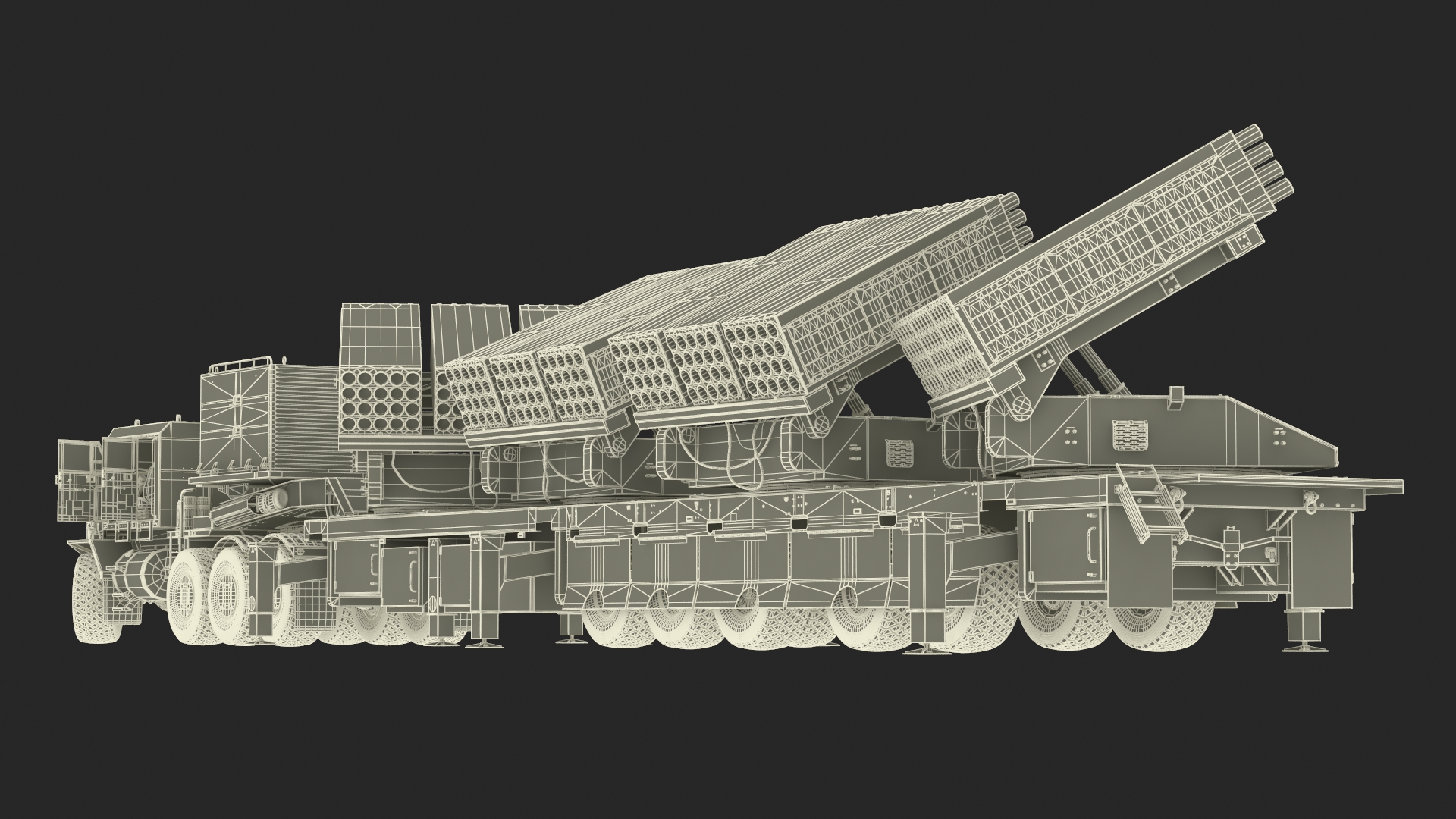 3D Jobaria Rocket Launch System with Oshkosh Transporter Green Rigged