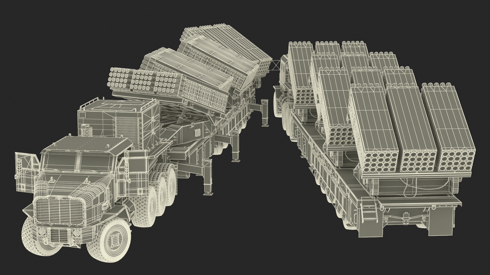 3D Jobaria Rocket Launch System with Oshkosh Transporter Green Rigged