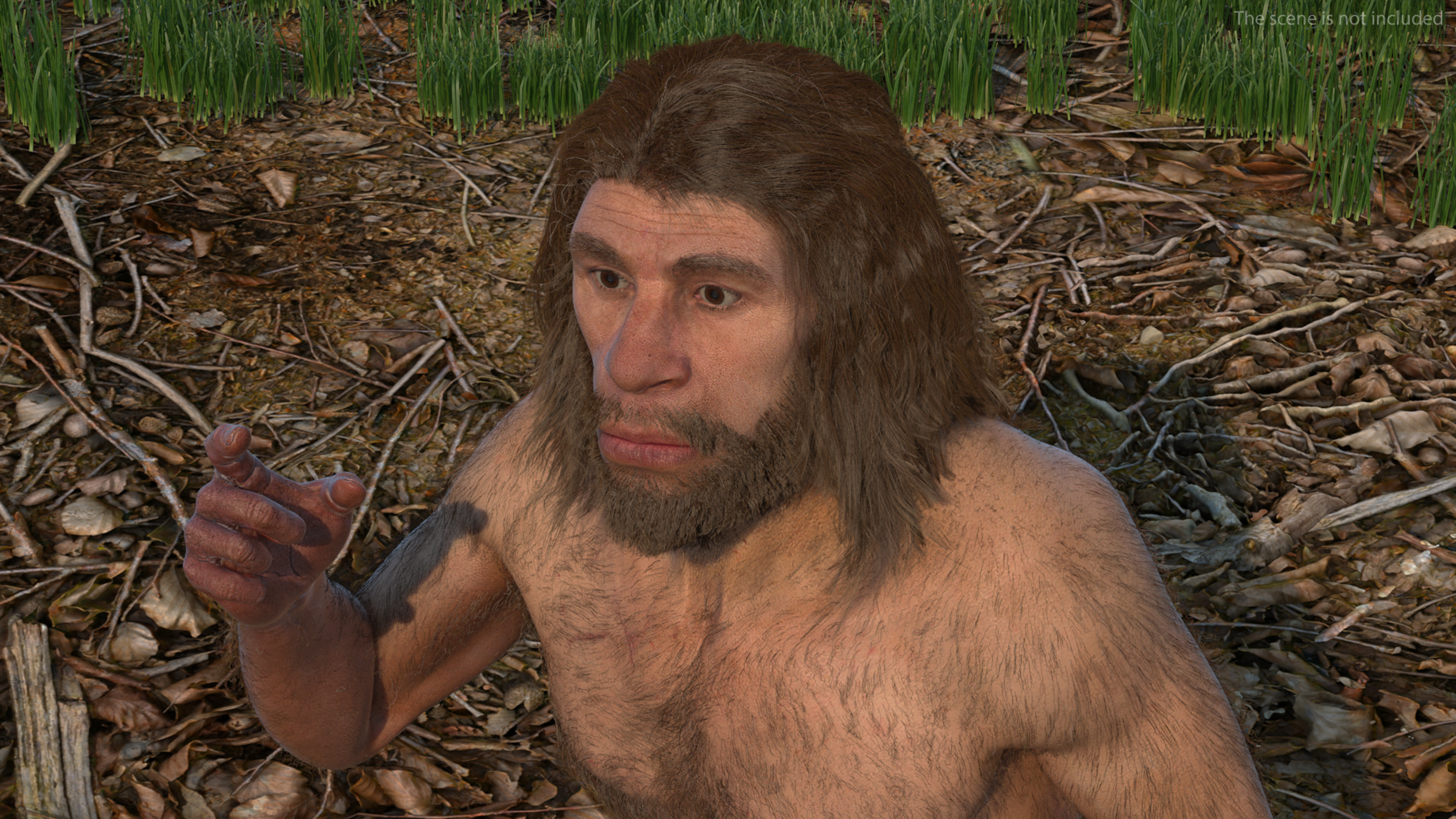 3D Sitting Neanderthal Fur model