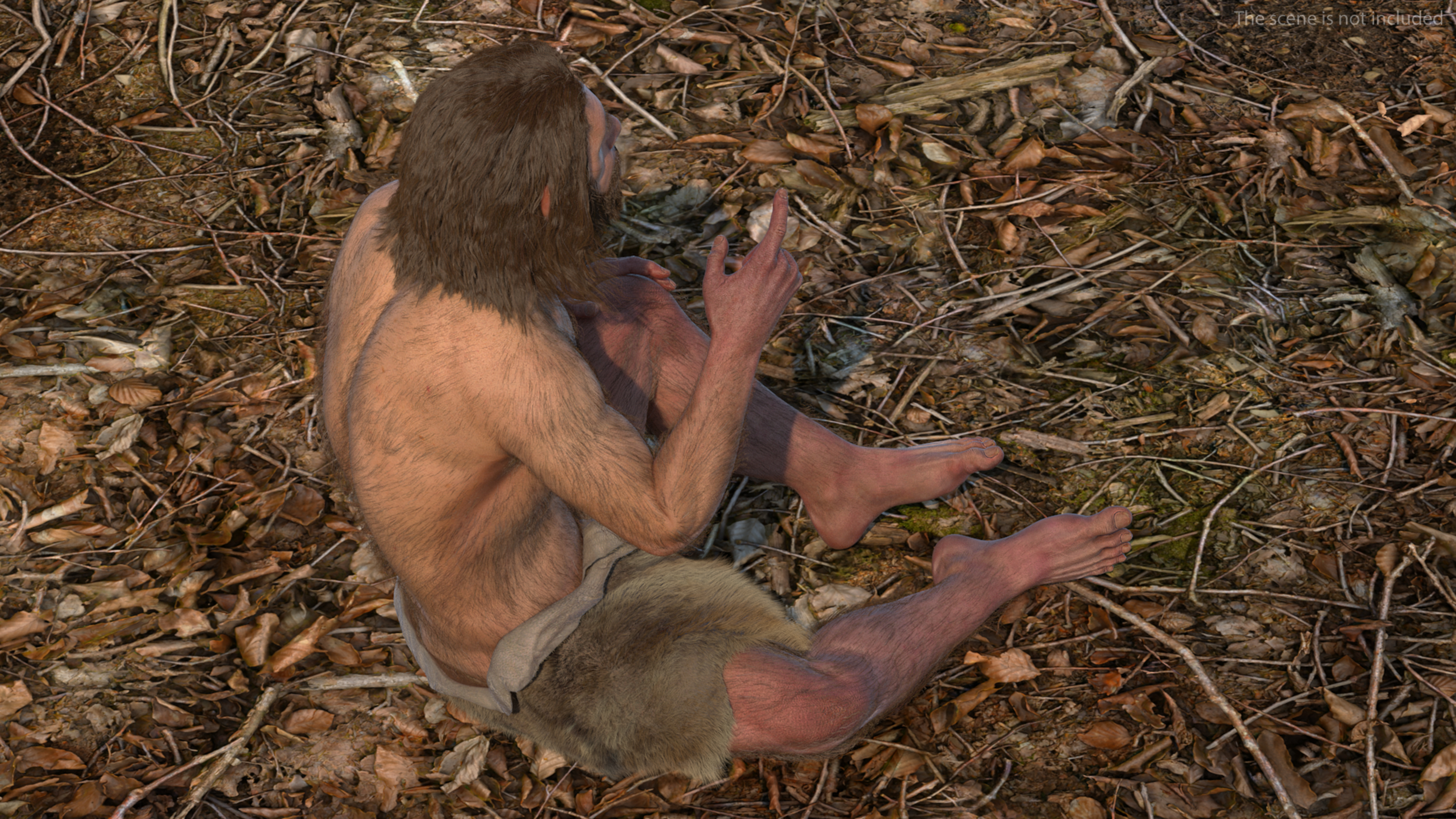 3D Sitting Neanderthal Fur model