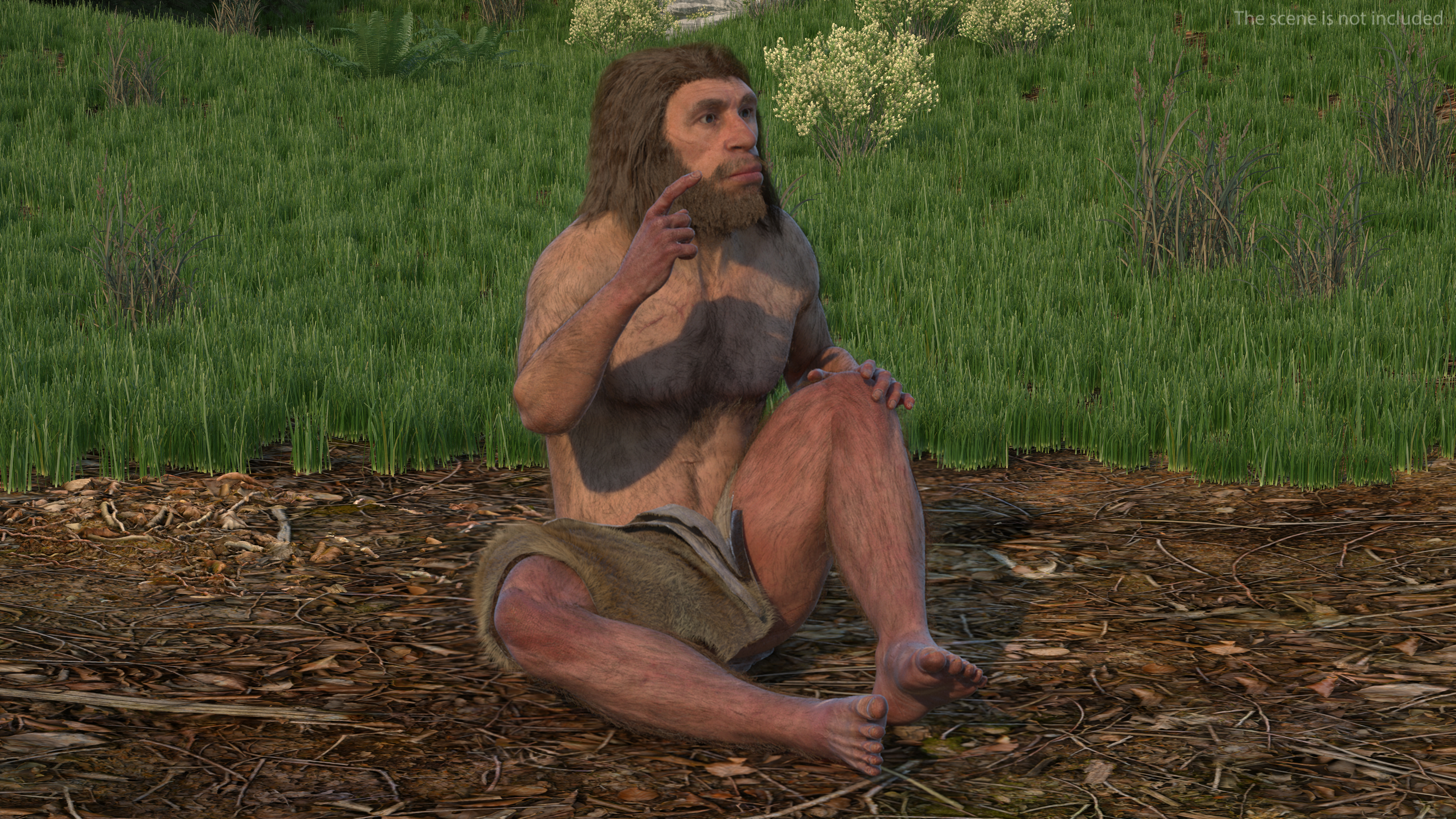 3D Sitting Neanderthal Fur model