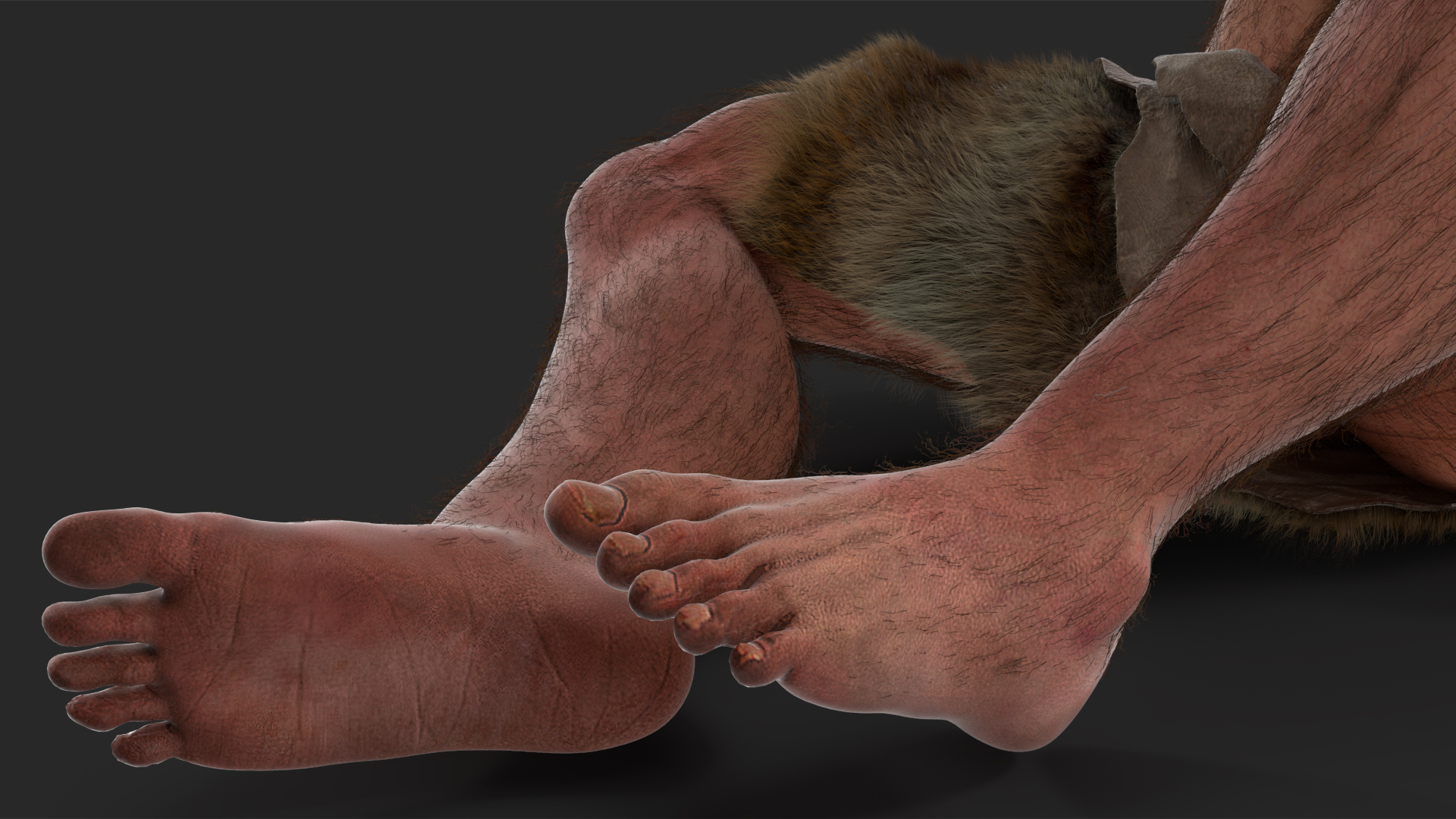 3D Sitting Neanderthal Fur model