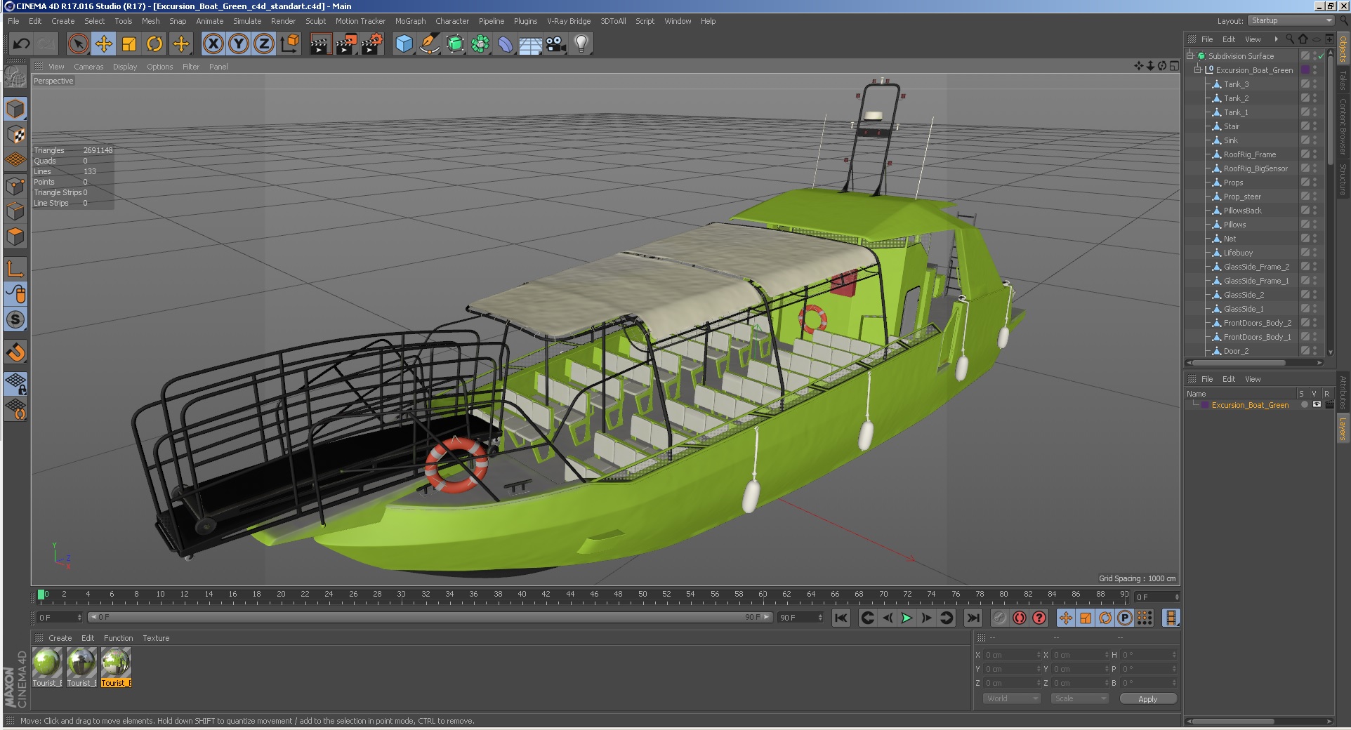 3D model Excursion Boat Green