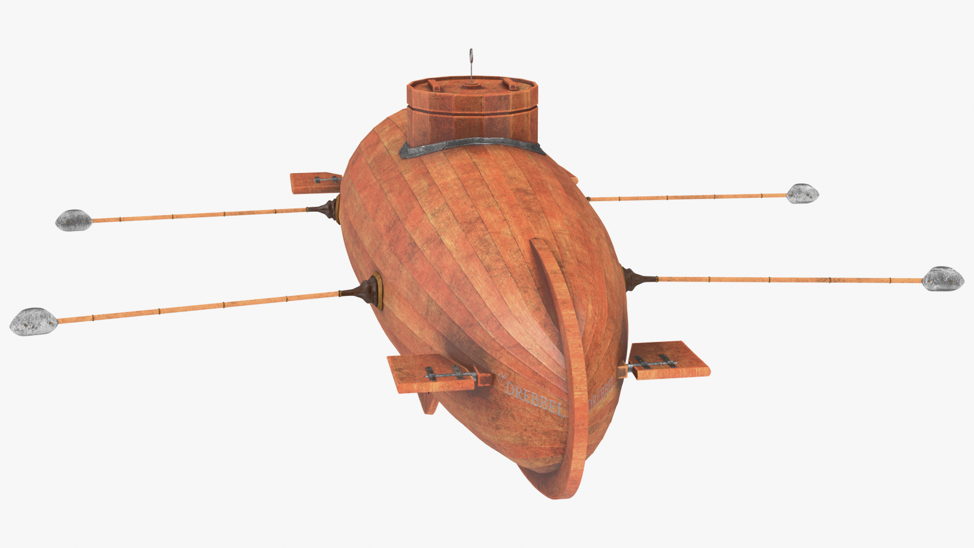 3D Old Wooden Submarine Rigged for Cinema 4D