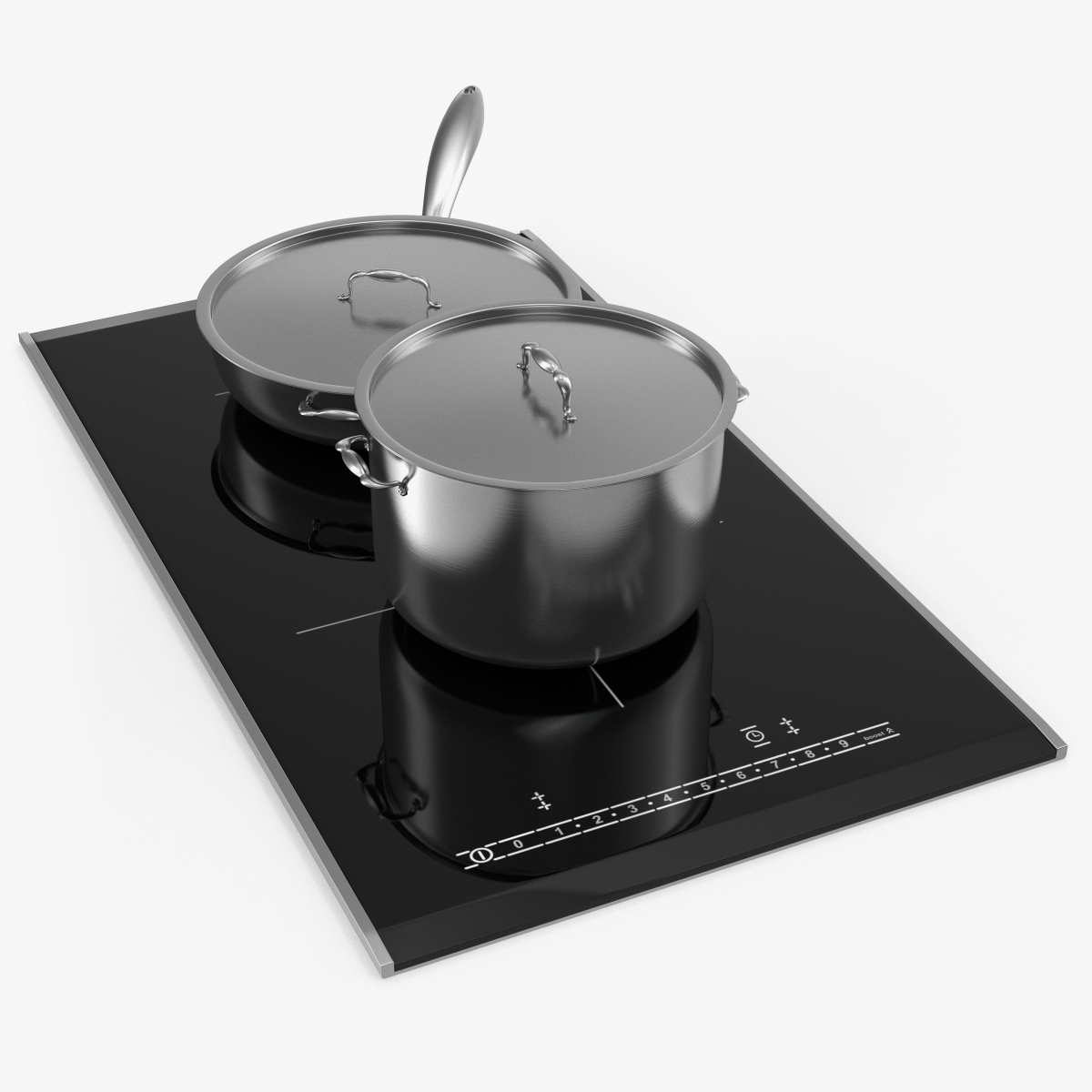 Induction Hob with Stainless Tableware 3D Model