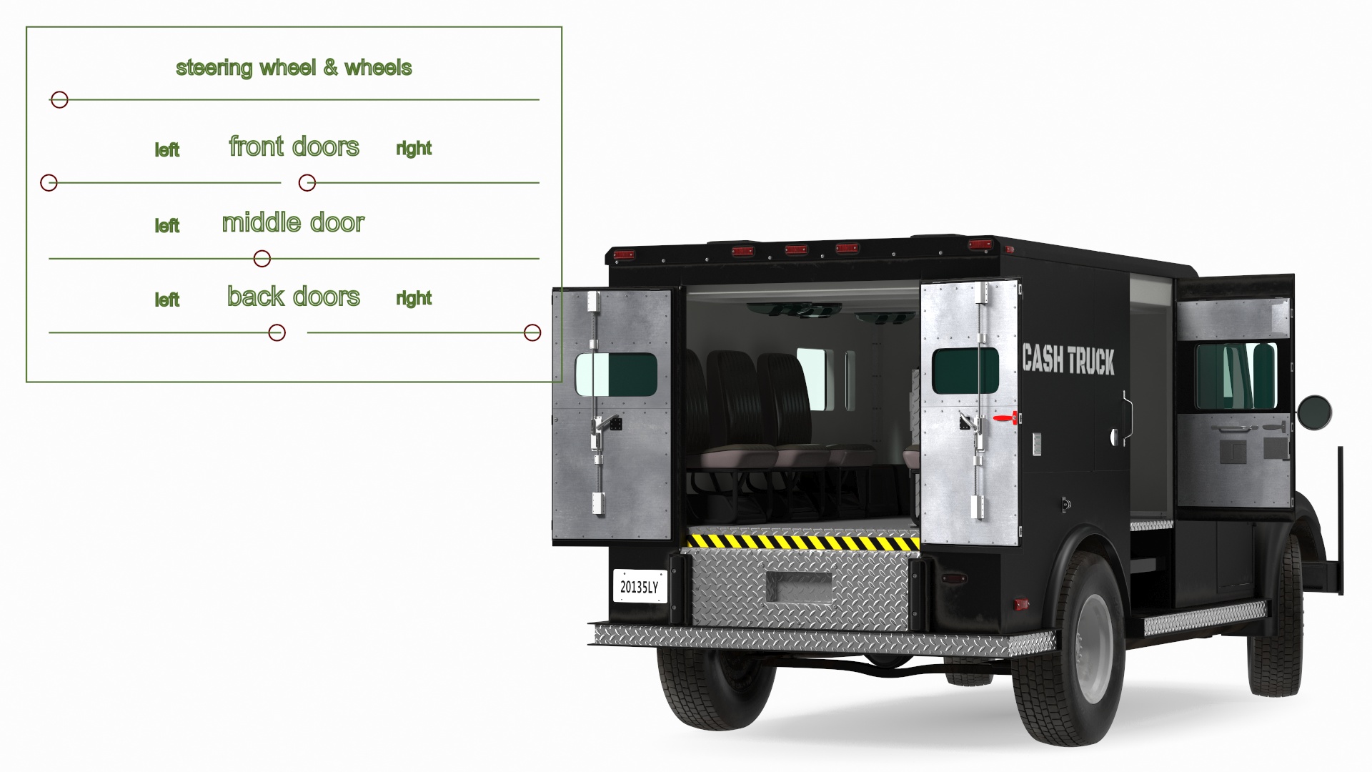 Armored Cash Transport Car Black Rigged 3D model
