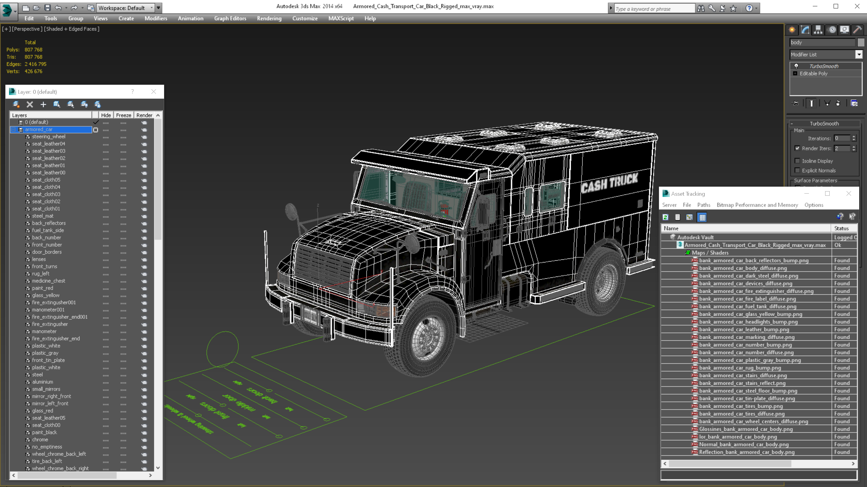 Armored Cash Transport Car Black Rigged 3D model