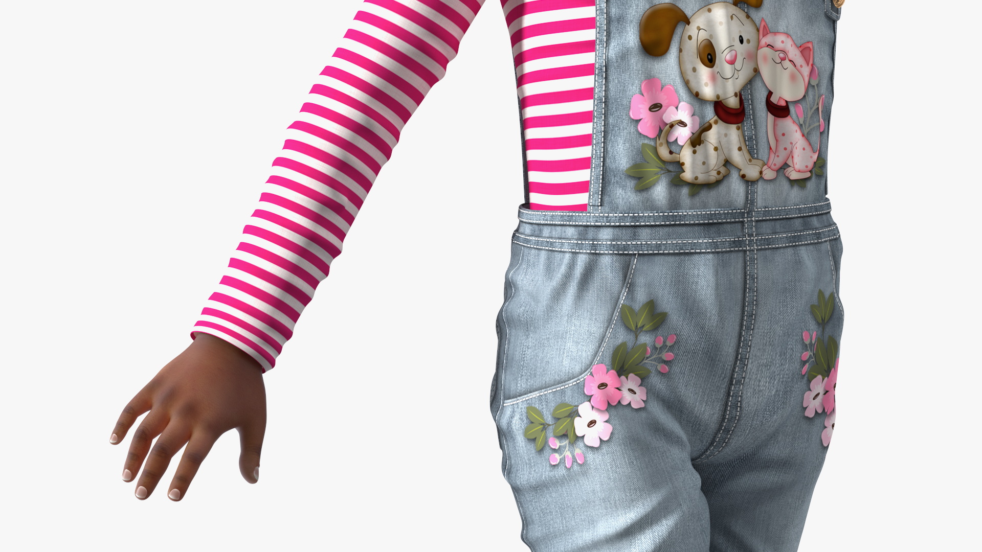 3D Street Style Black Child Girl Standing model