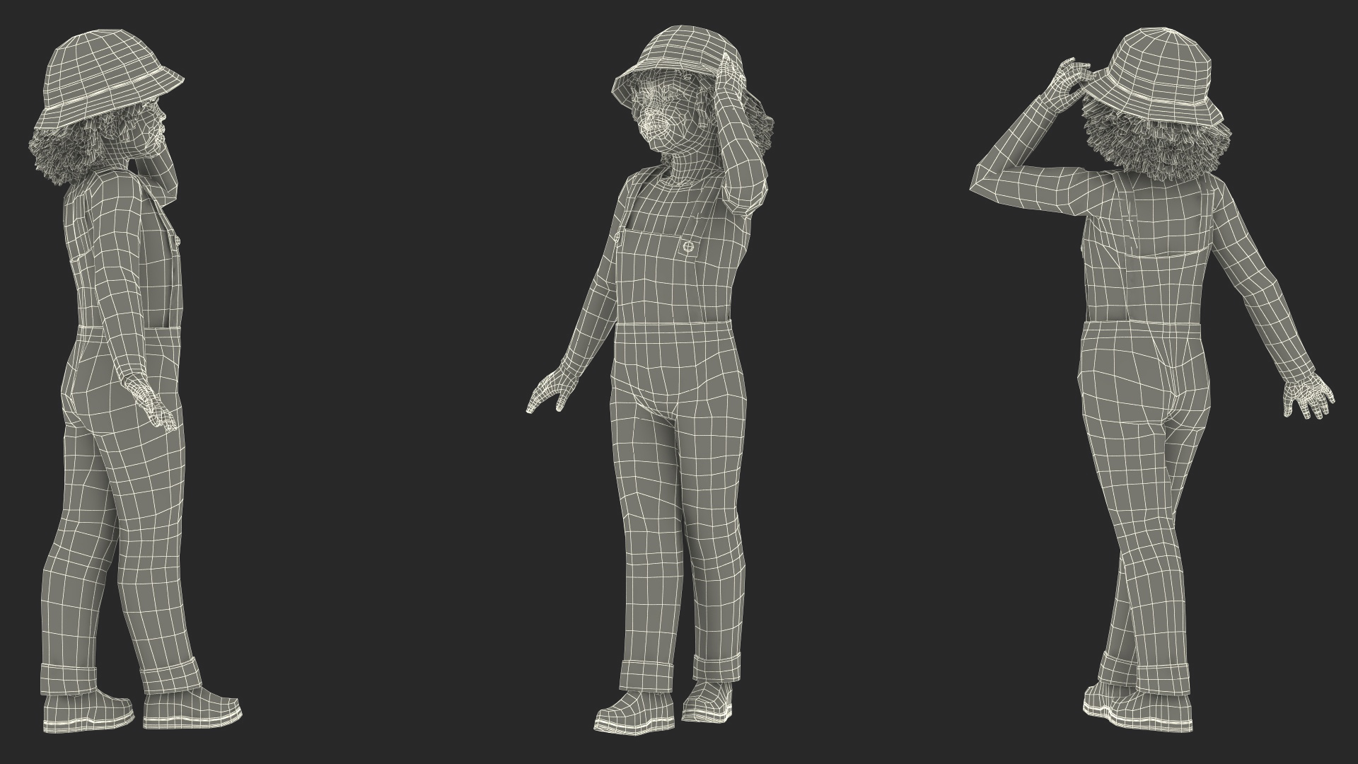 3D Street Style Black Child Girl Standing model