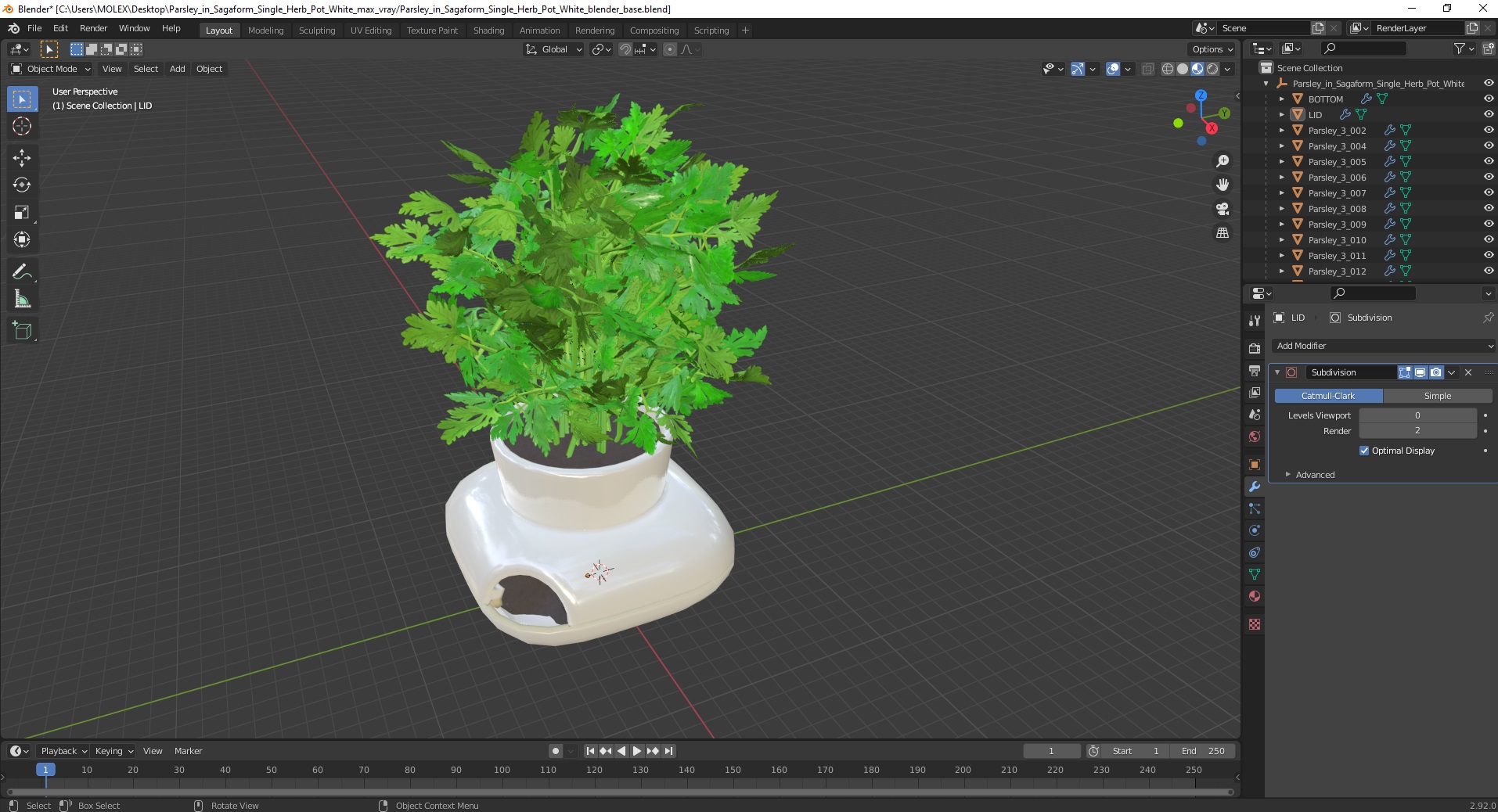 3D Parsley in Sagaform Single Herb Pot White