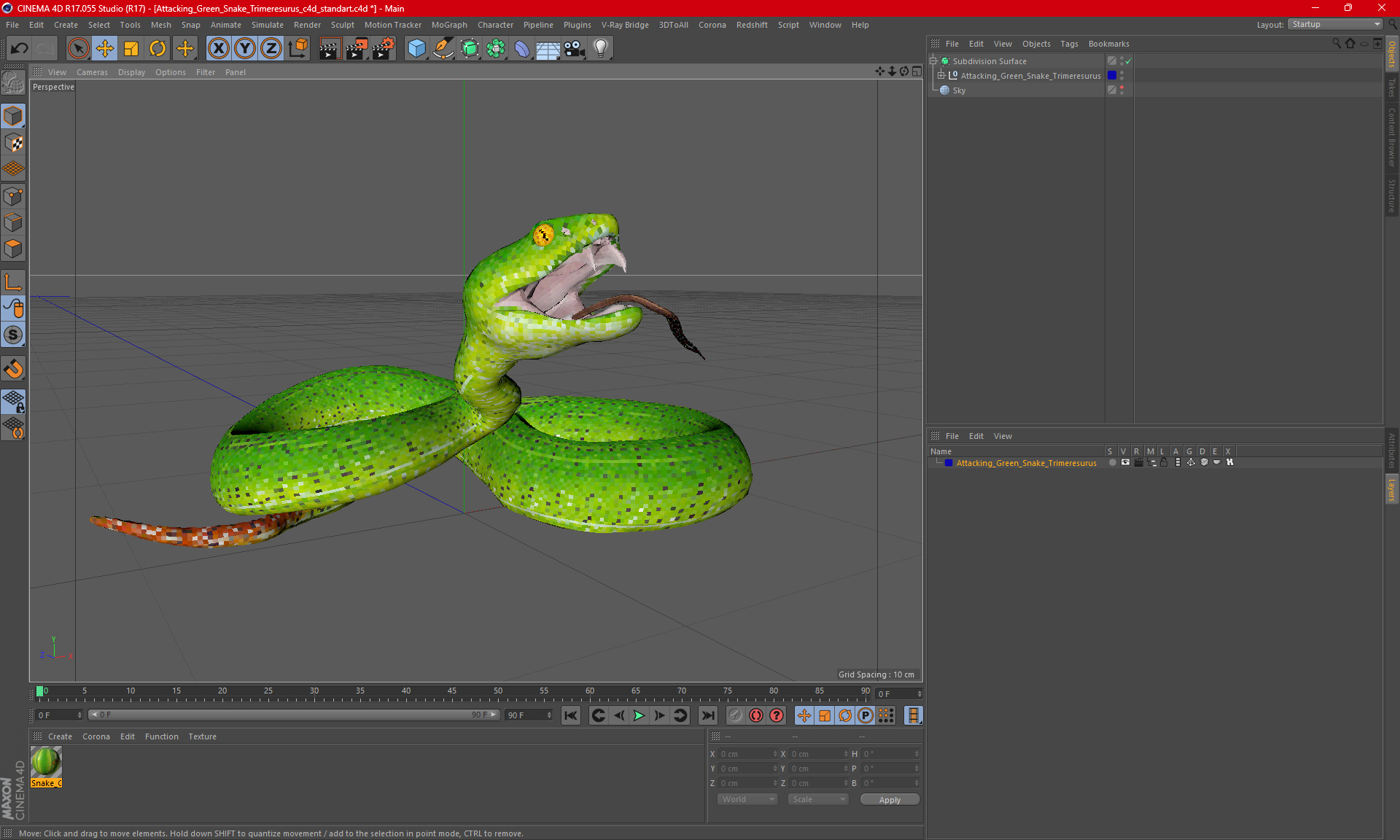 Attacking Green Snake Trimeresurus 3D model