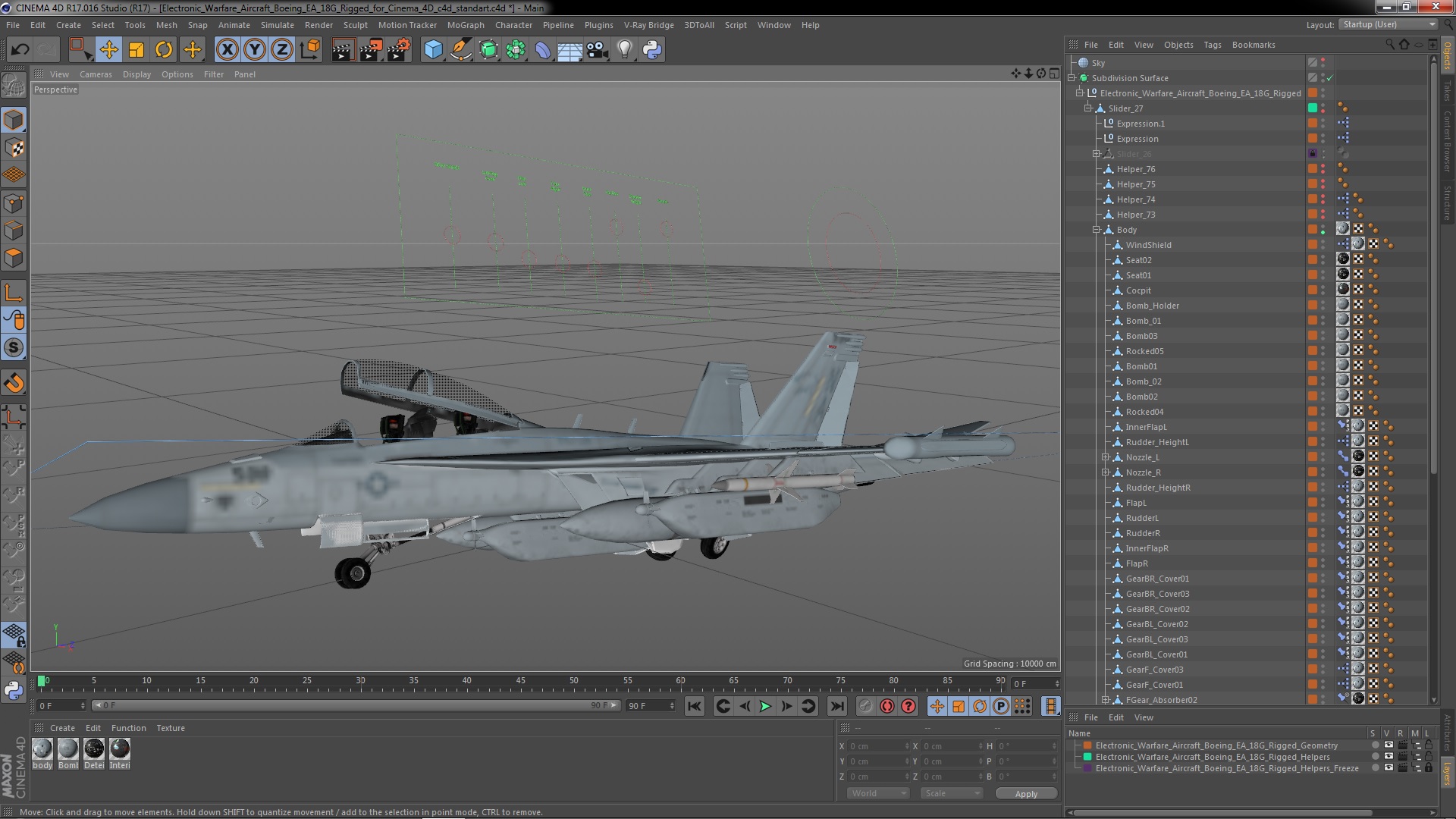 Electronic Warfare Aircraft Boeing EA 18G Rigged for Cinema 4D 3D