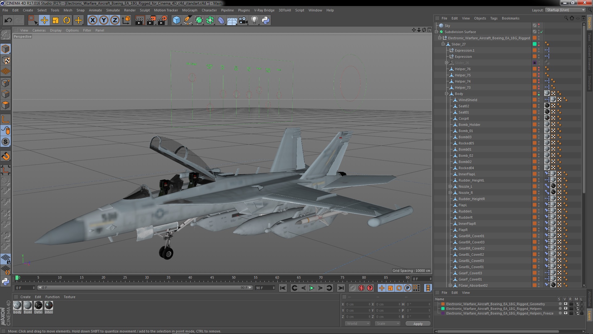 Electronic Warfare Aircraft Boeing EA 18G Rigged for Cinema 4D 3D