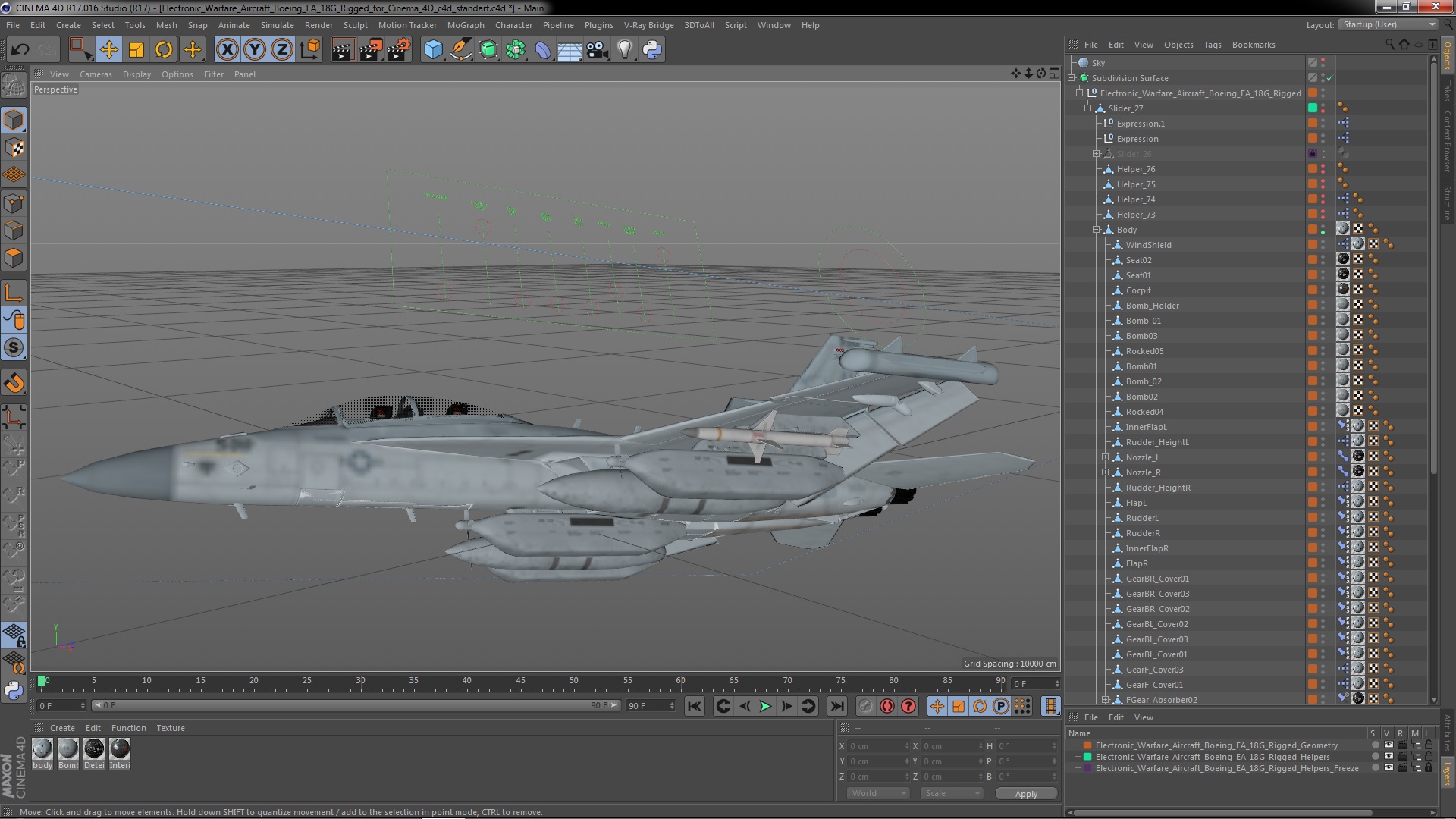 Electronic Warfare Aircraft Boeing EA 18G Rigged for Cinema 4D 3D
