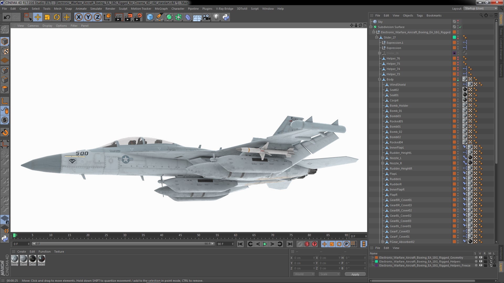 Electronic Warfare Aircraft Boeing EA 18G Rigged for Cinema 4D 3D