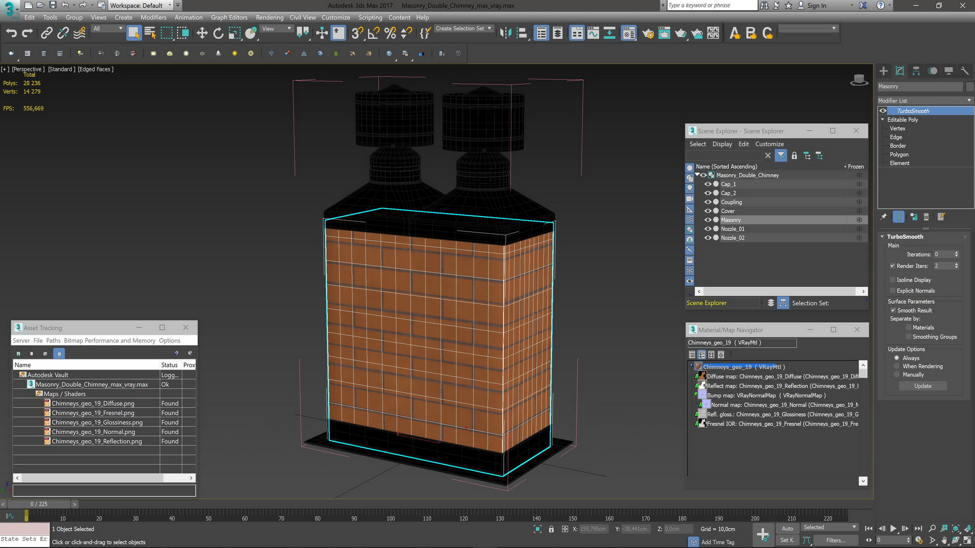 Masonry Double Chimney 3D