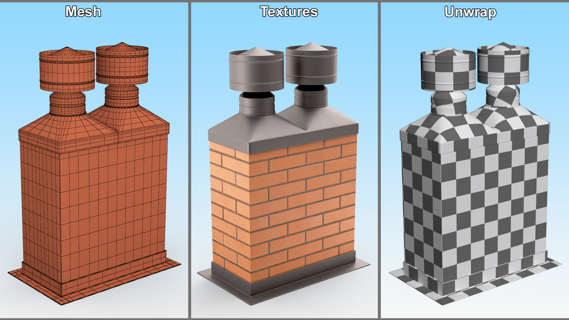 Masonry Double Chimney 3D