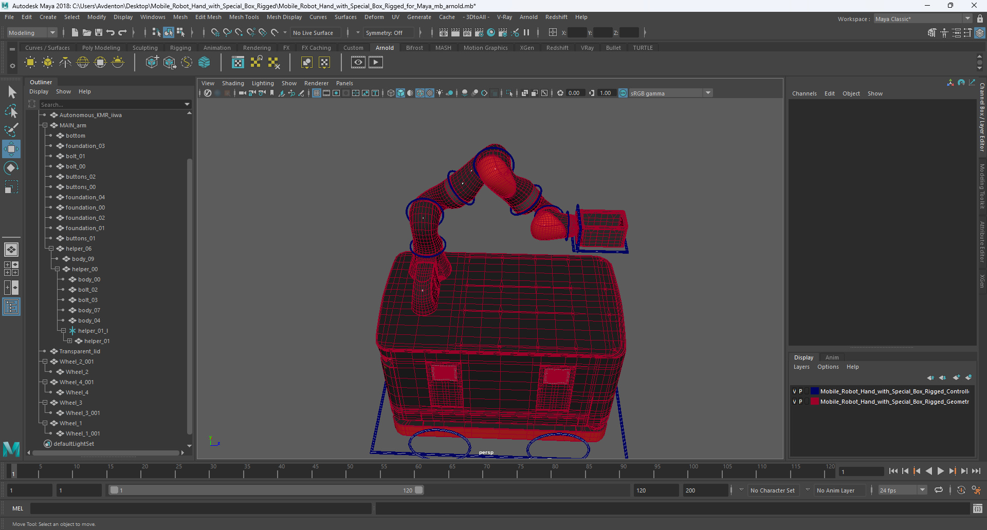 3D model Mobile Robot Hand with Special Box Rigged for Maya