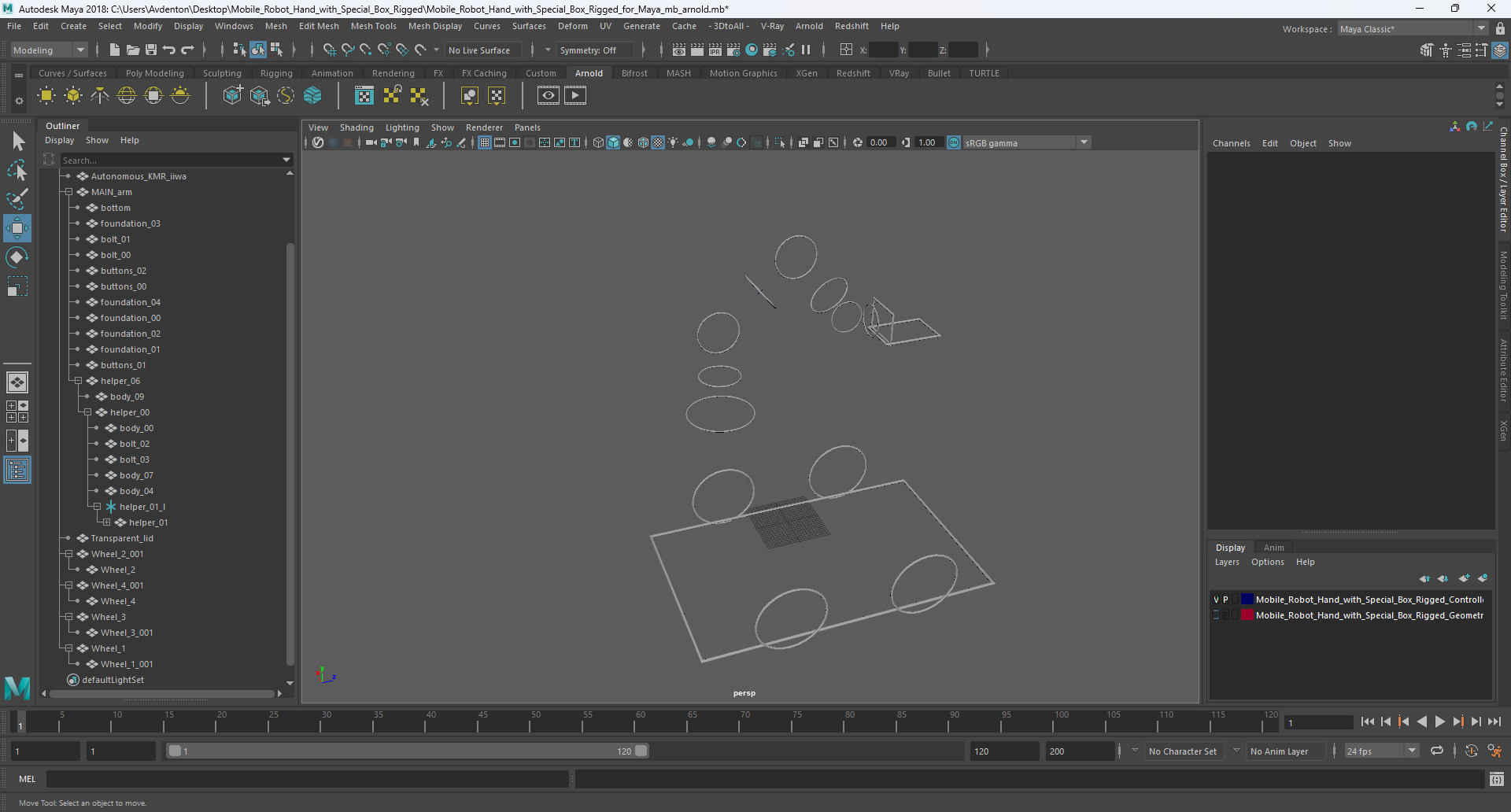3D model Mobile Robot Hand with Special Box Rigged for Maya