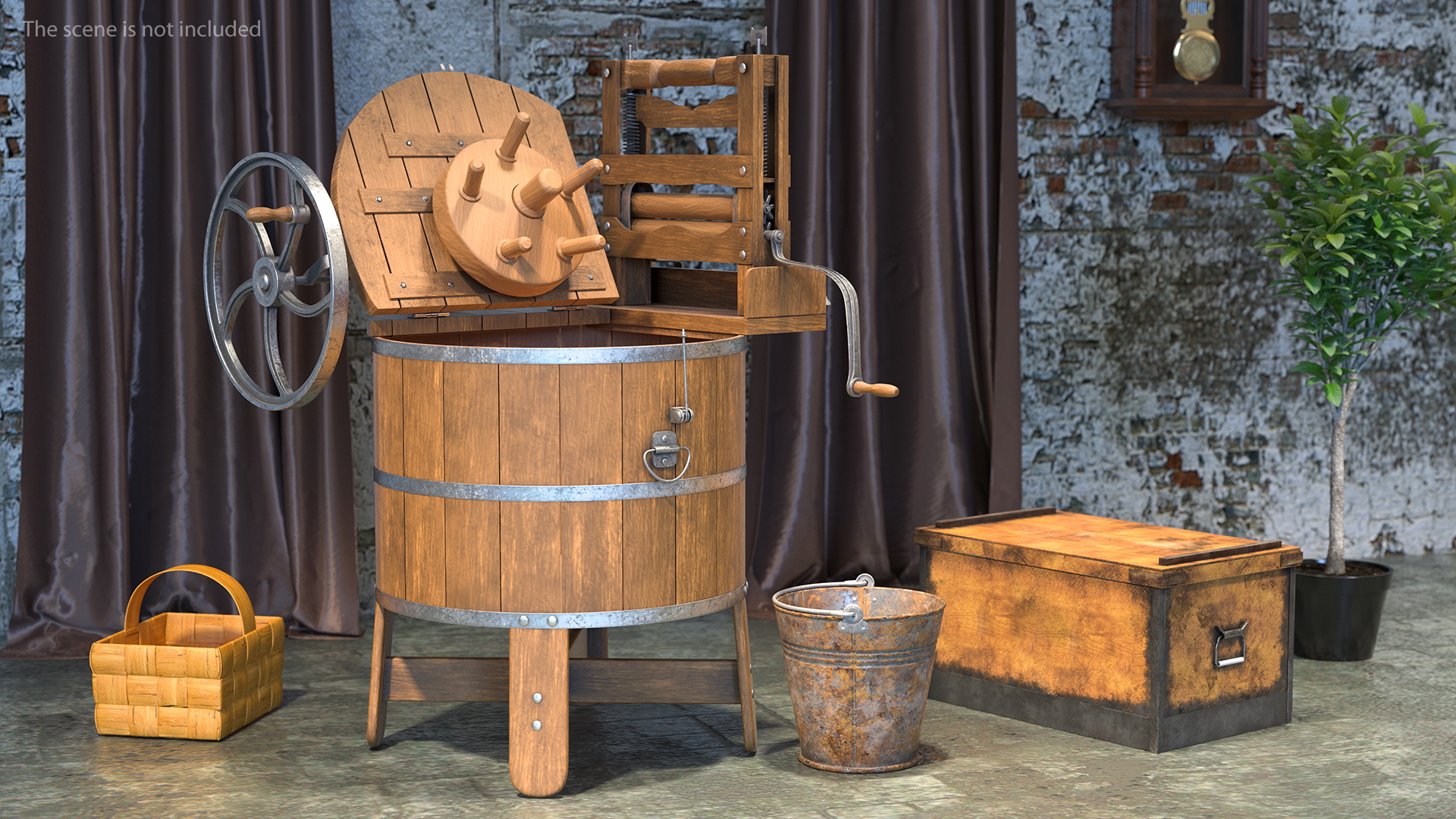 3D model Opened Vintage Washing Machine