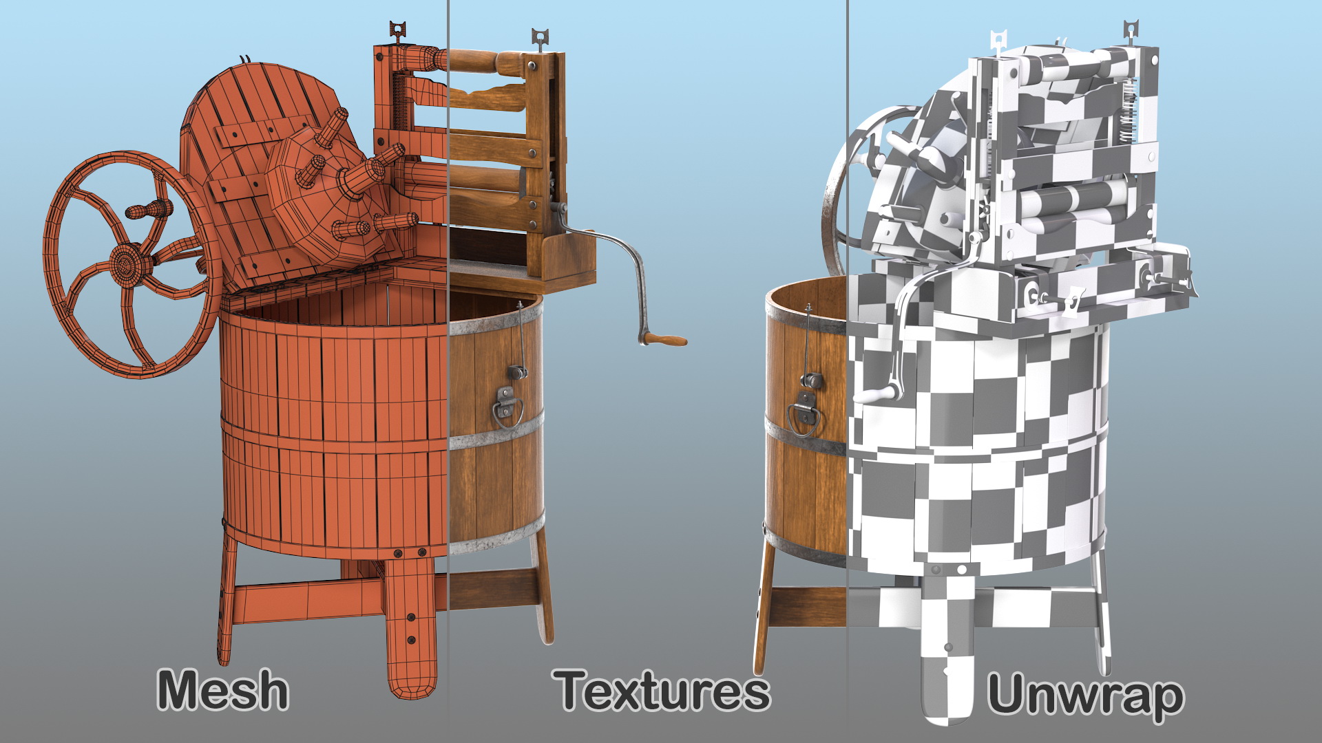 3D model Opened Vintage Washing Machine