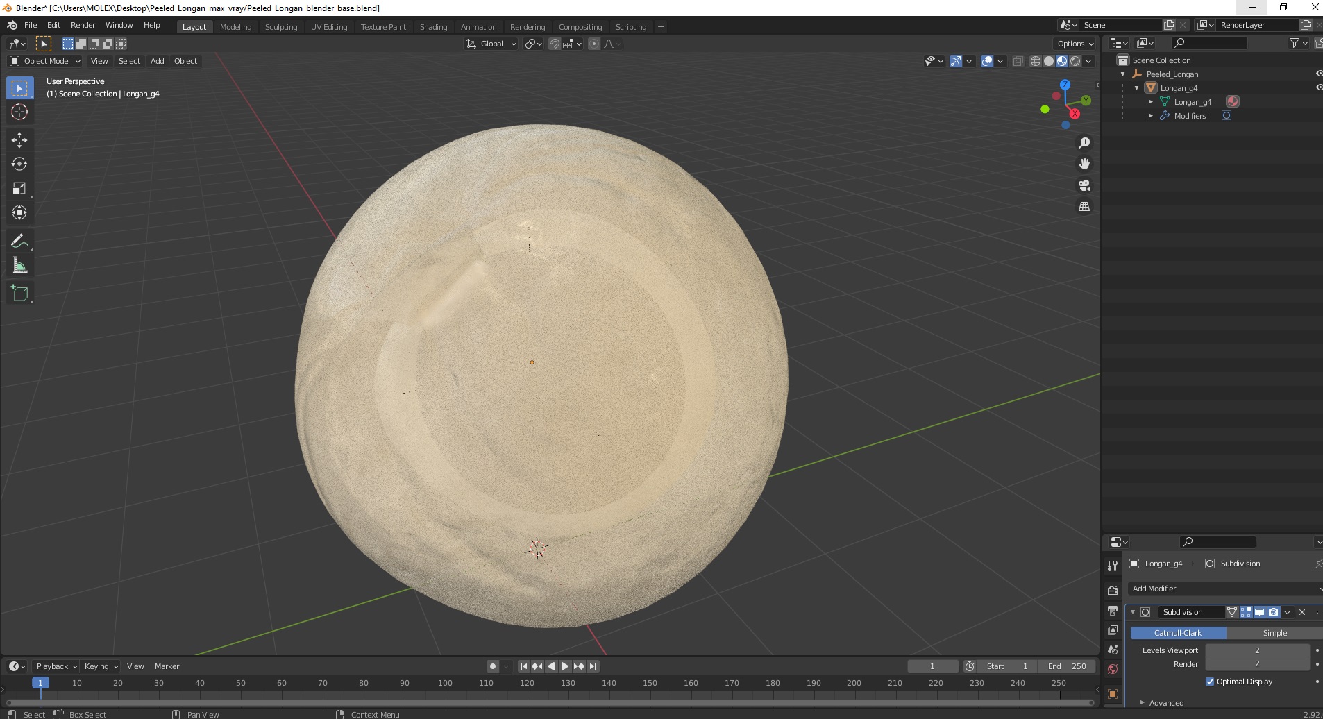 3D Peeled Longan model
