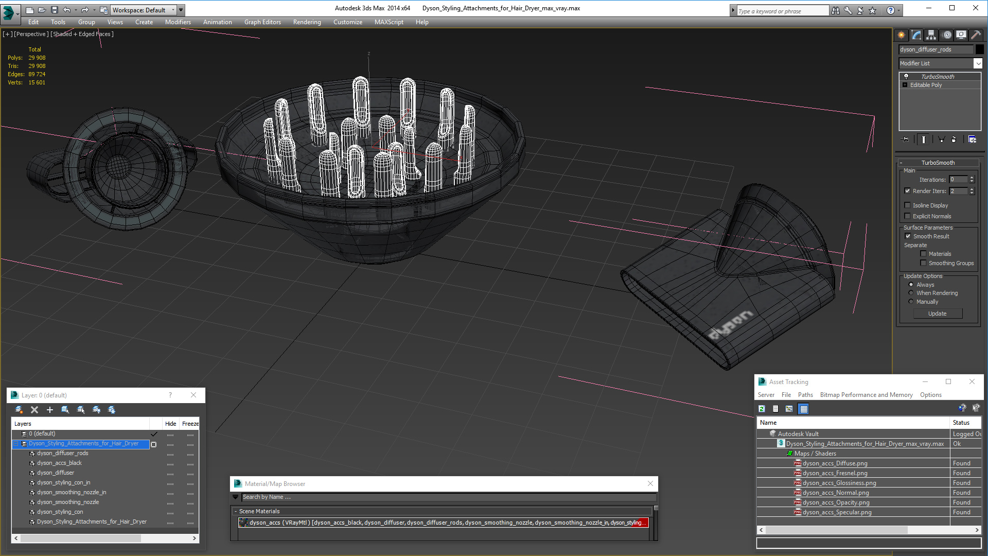 3D model Dyson Styling Attachments for Hair Dryer