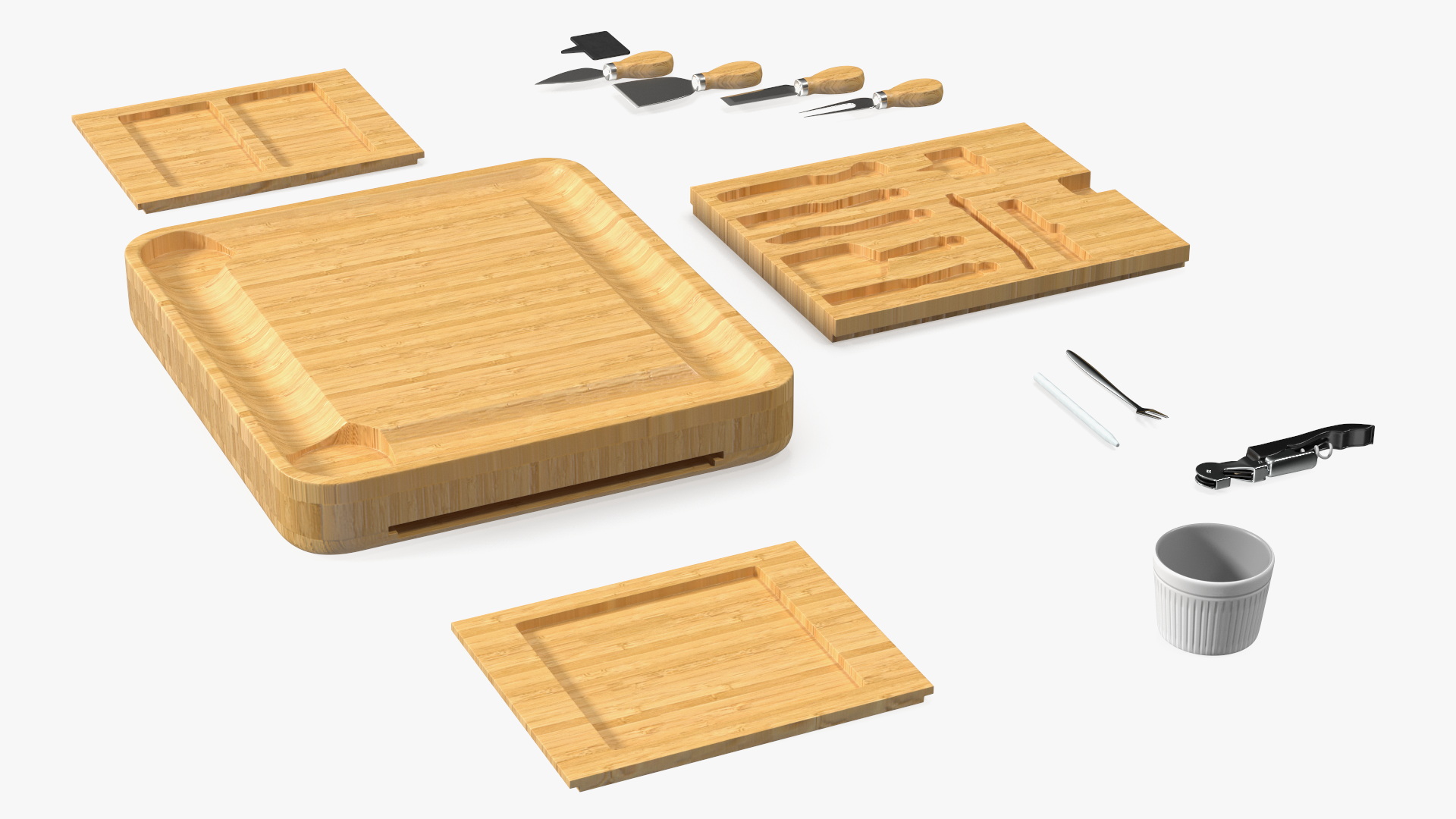 3D Bamboo Cheese Board with Cutlery Set